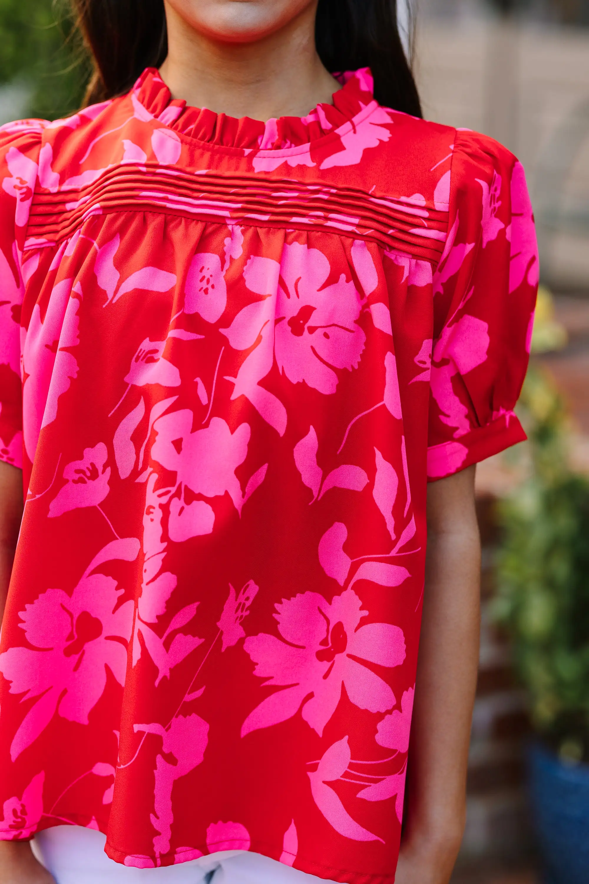 Girls: Make A Choice Red Floral Blouse