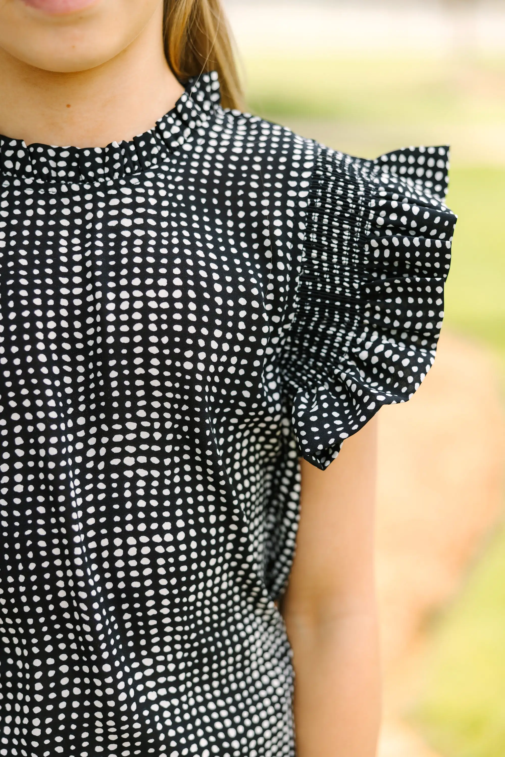 Girls: Make My Day Black Abstract Ruffled Top