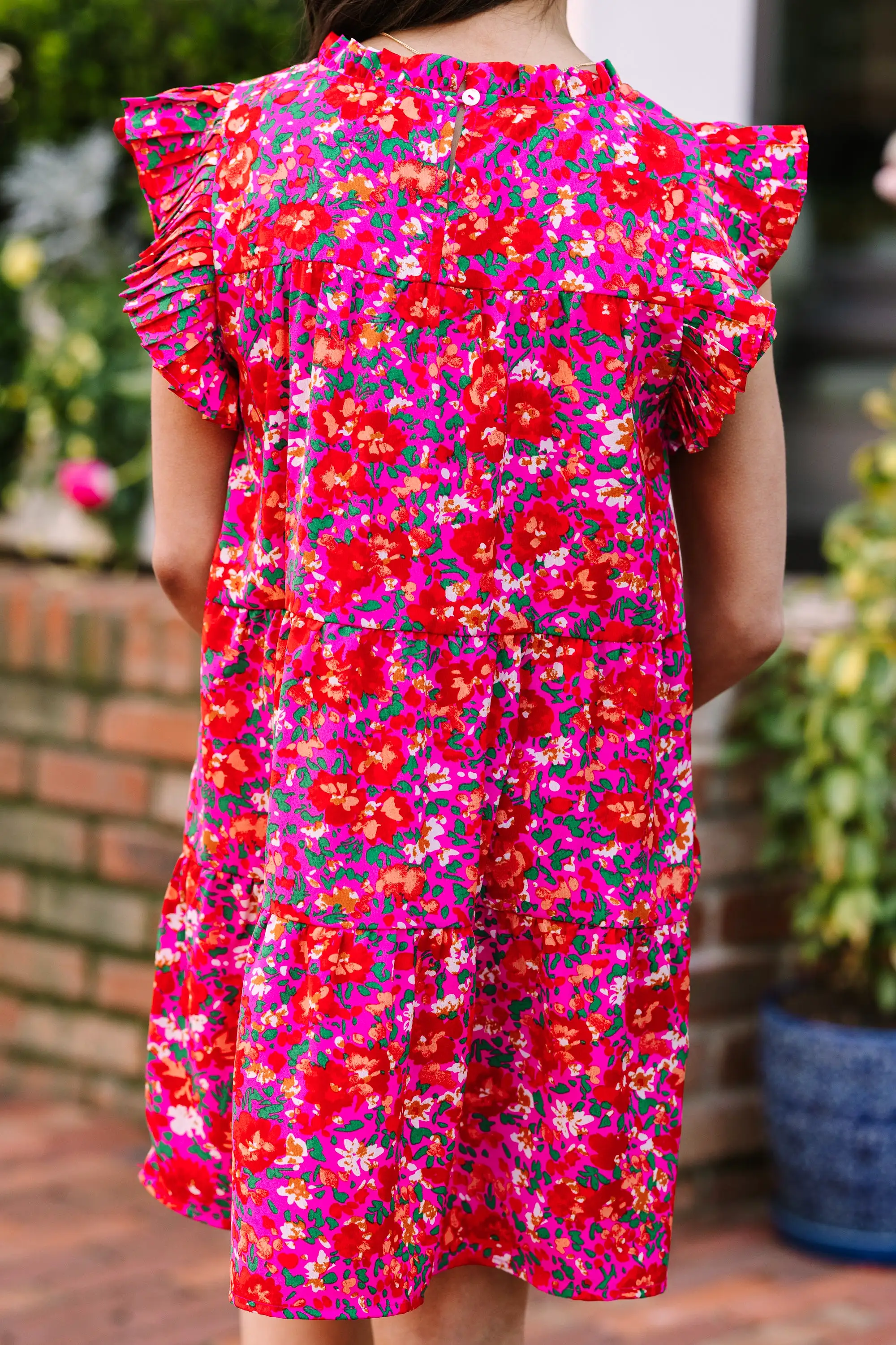 Girls: Make My Day Fuchsia Pink Floral Babydoll Dress