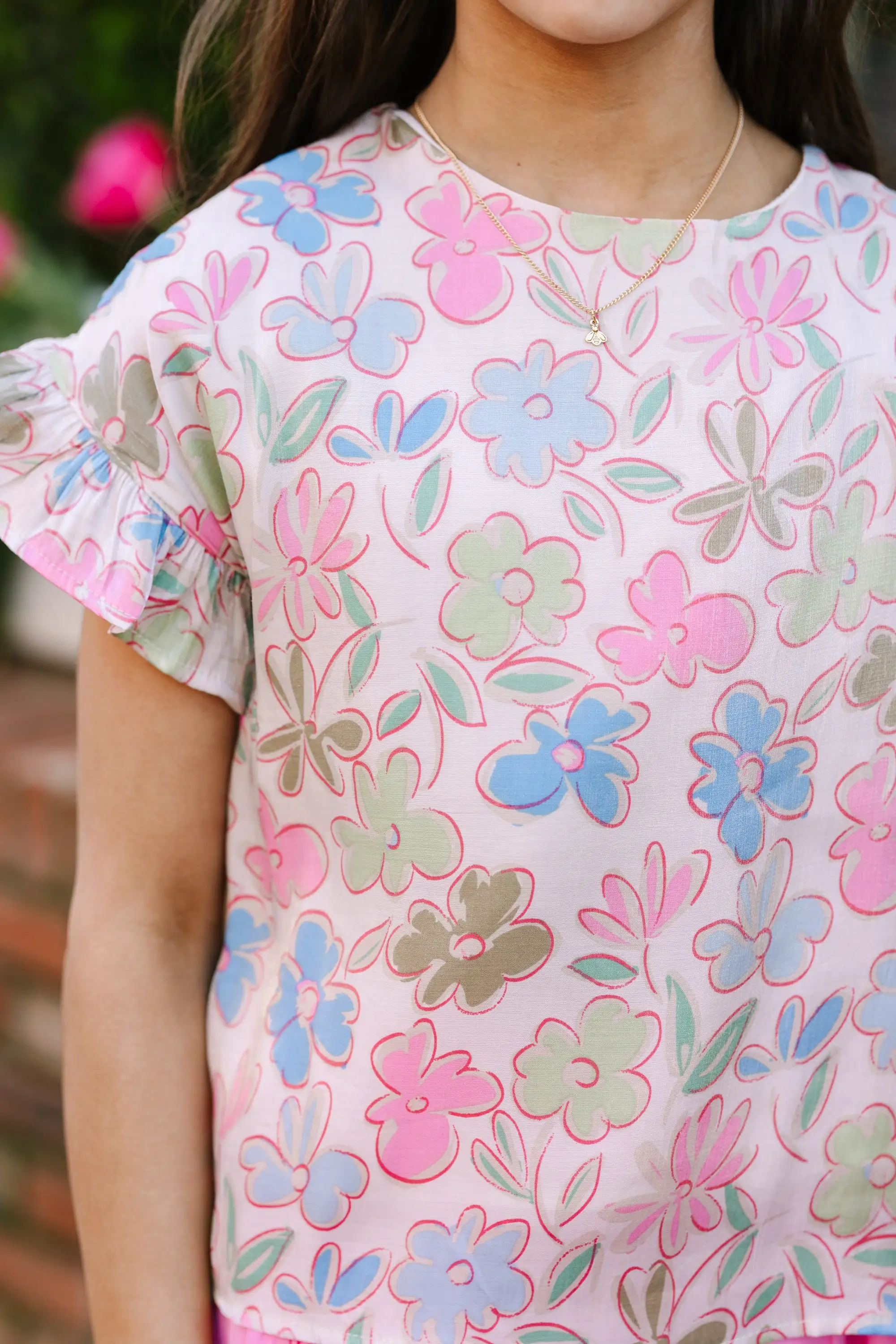 Girls: So Dreamy Blue Floral Ruffled Blouse