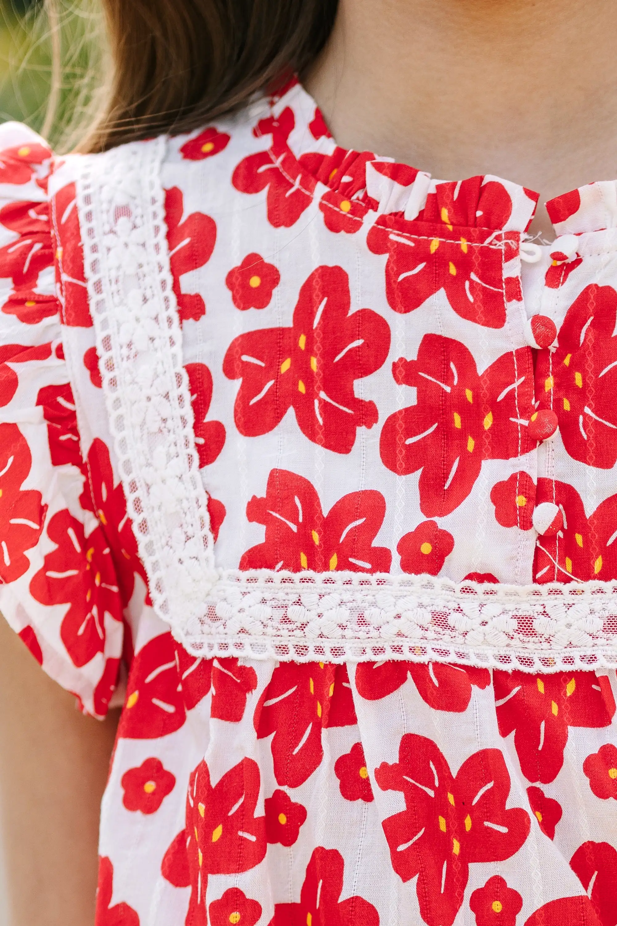 Girls: Where You Go Red Floral Blouse