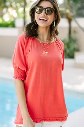 Give You A Ring Coral Orange Linen Top