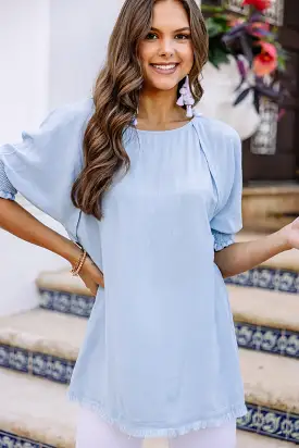 Give You A Ring Peri Blue Linen Top