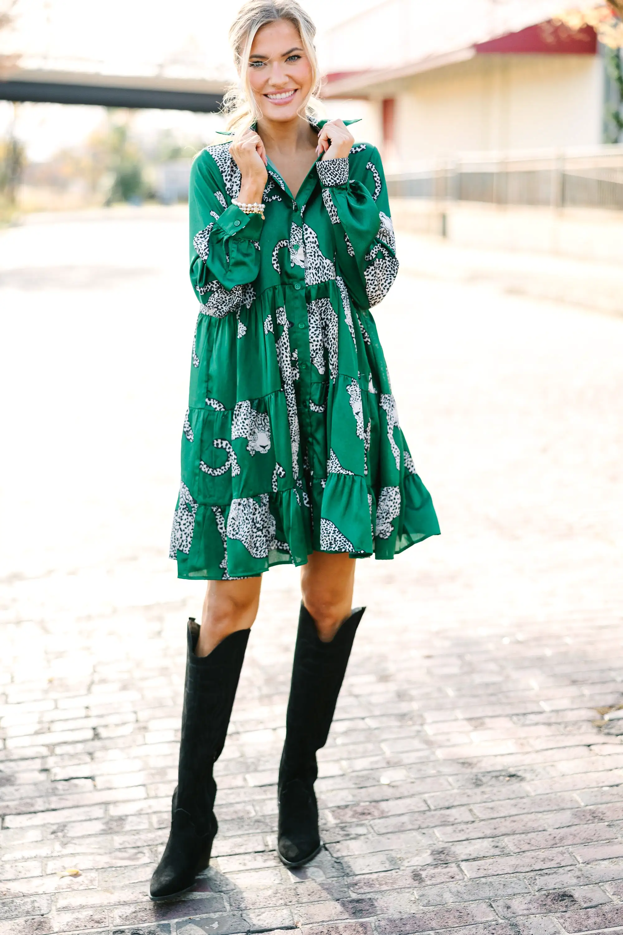 Give Your All Green Leopard Dress