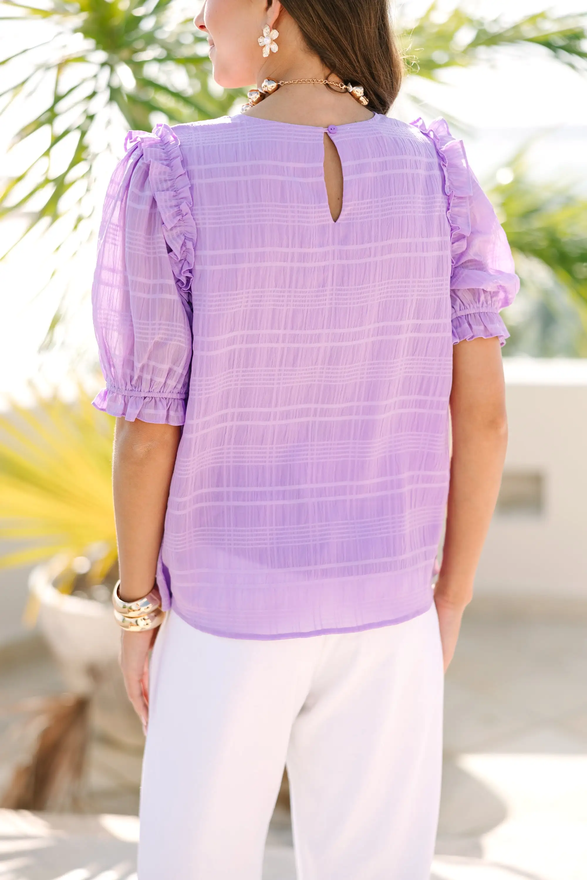 Glad To See You Lavender Purple Ruffled Blouse