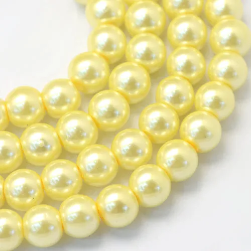 Glass Pearl Beads, Strand, Light Yellow, Round, 8mm