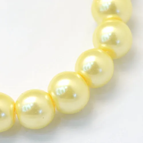 Glass Pearl Beads, Strand, Light Yellow, Round, 8mm