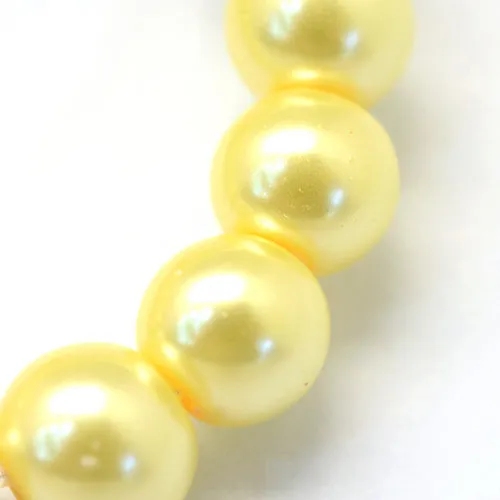 Glass Pearl Beads, Strand, Light Yellow, Round, 8mm