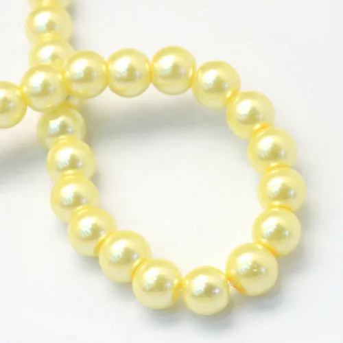 Glass Pearl Beads, Strand, Light Yellow, Round, 8mm