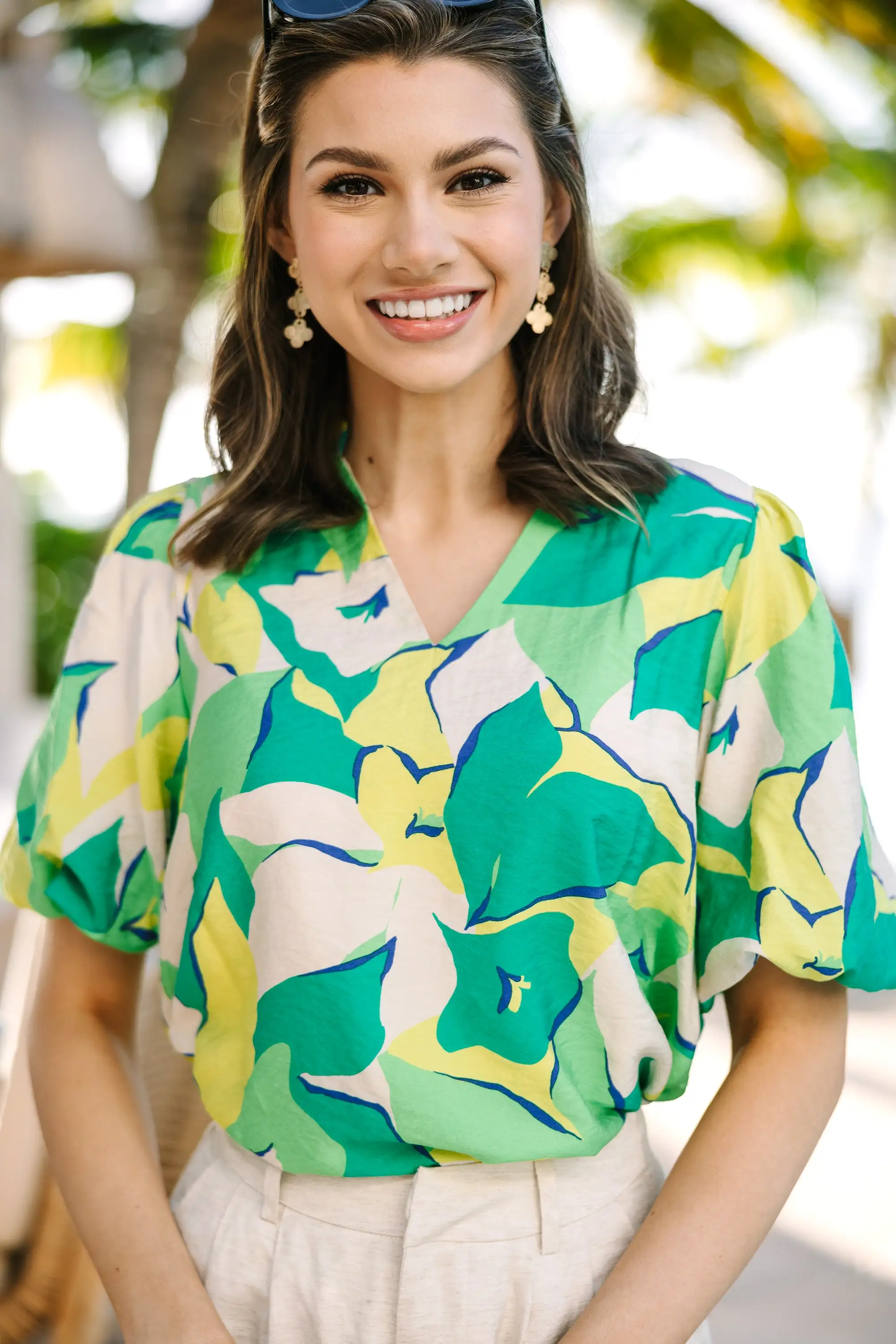 Go Where You Like Green Floral Blouse