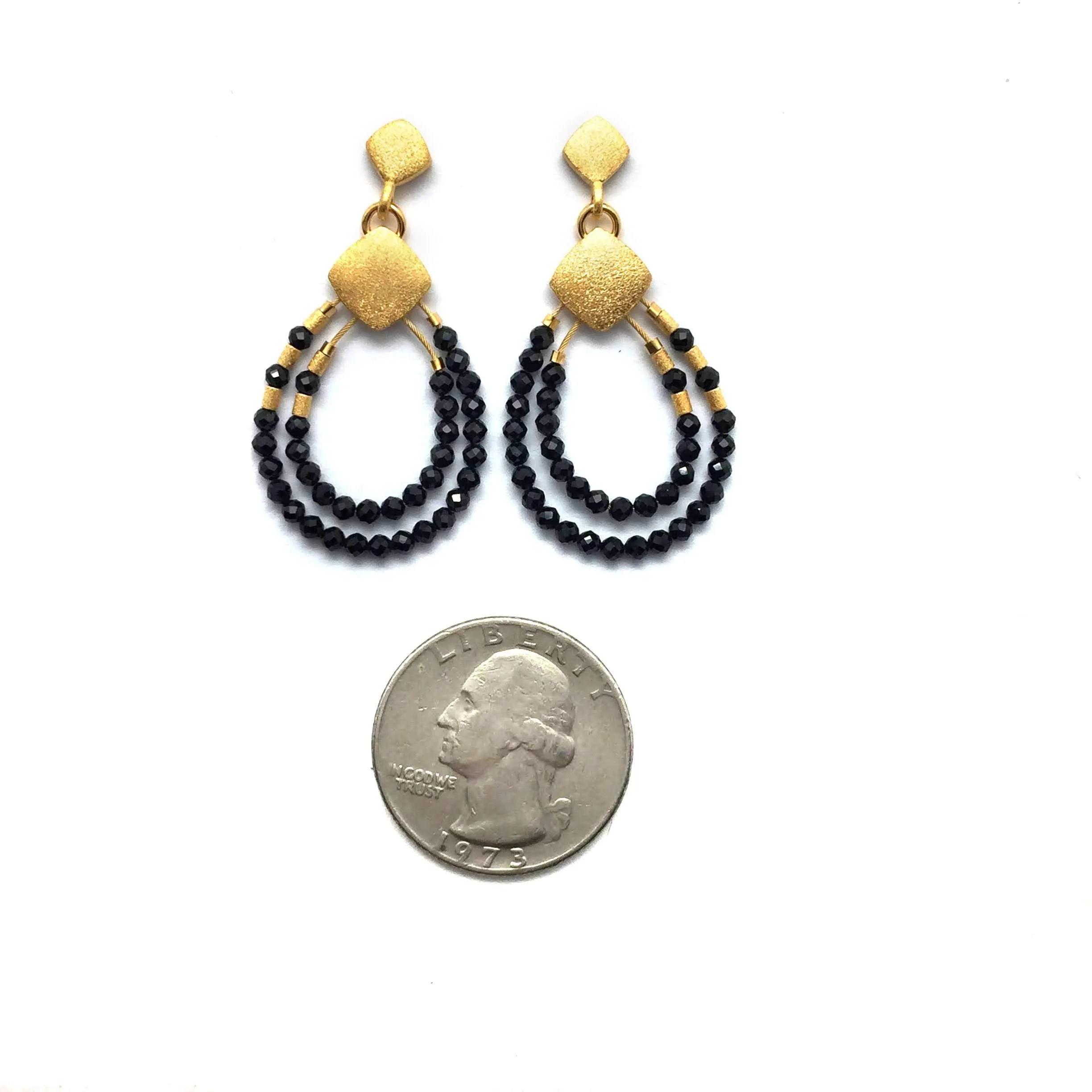 Gold and Black Spinel Beaded Drops