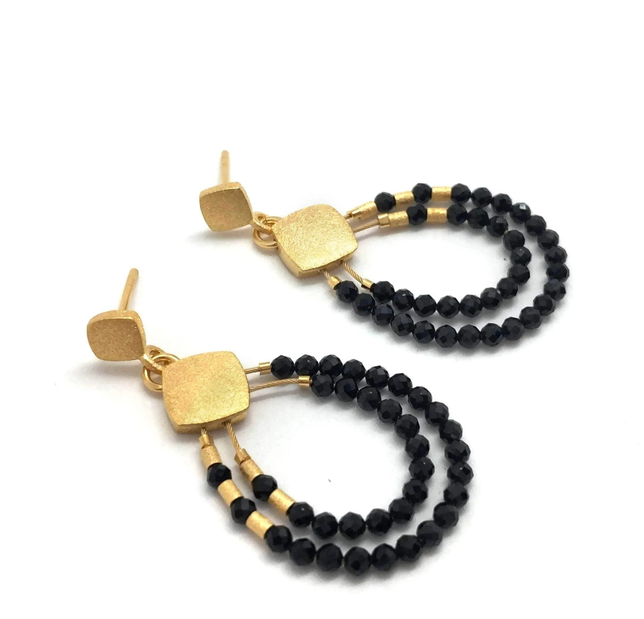 Gold and Black Spinel Beaded Drops