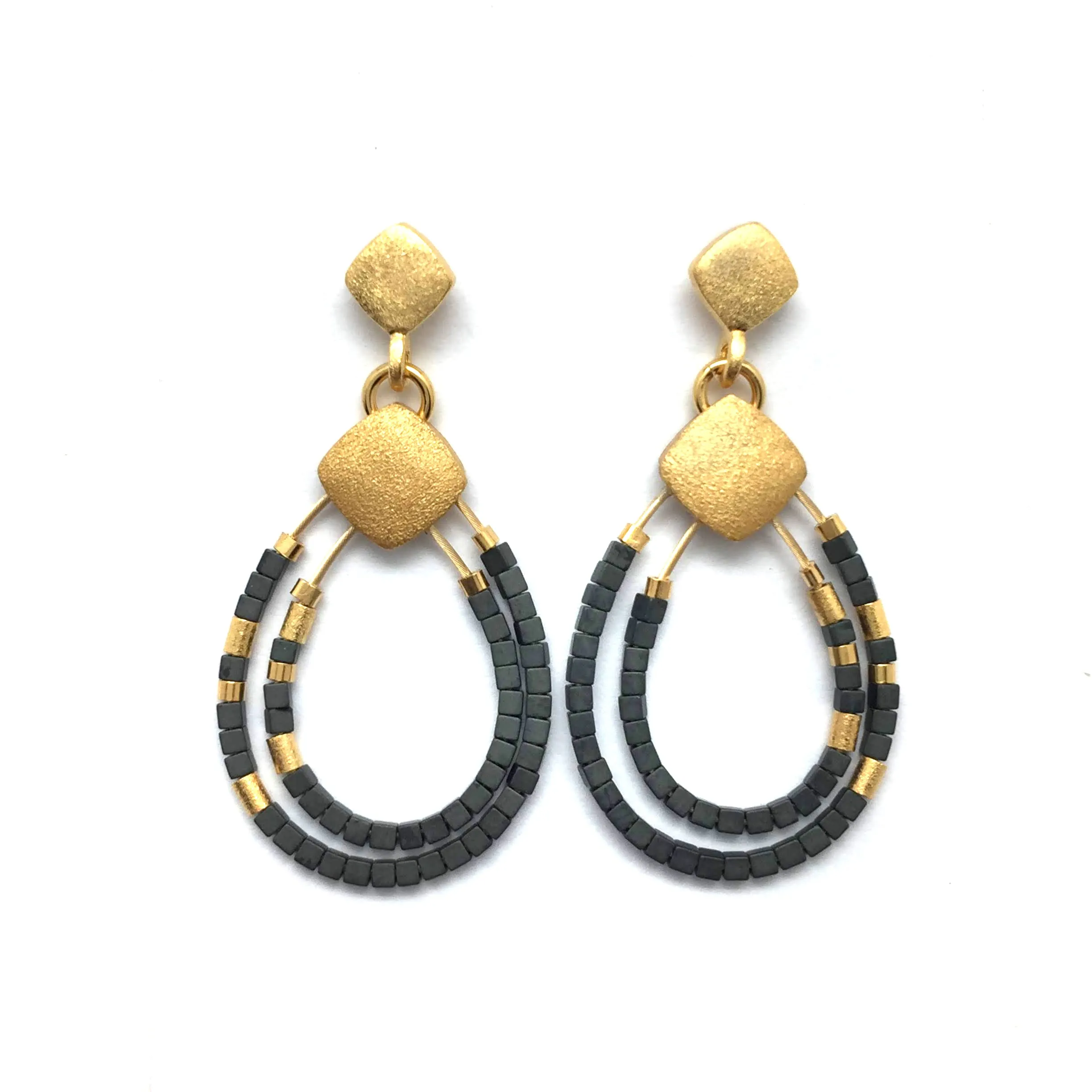 Gold and Hematite Beaded Drops