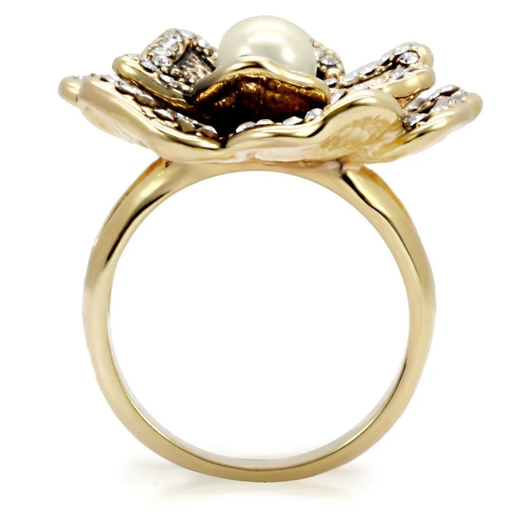 Gold Brass Ring with Pearl in Citrine