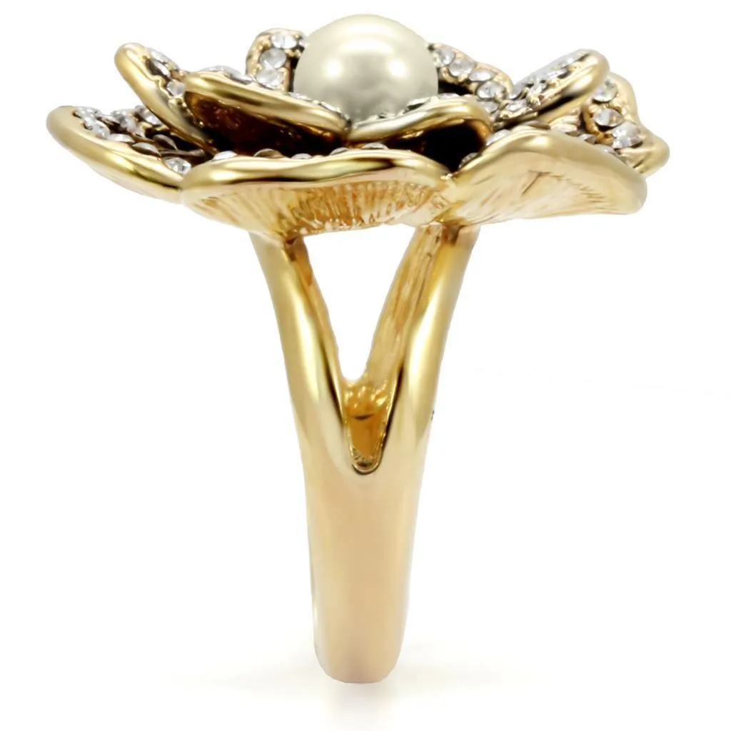 Gold Brass Ring with Pearl in Citrine