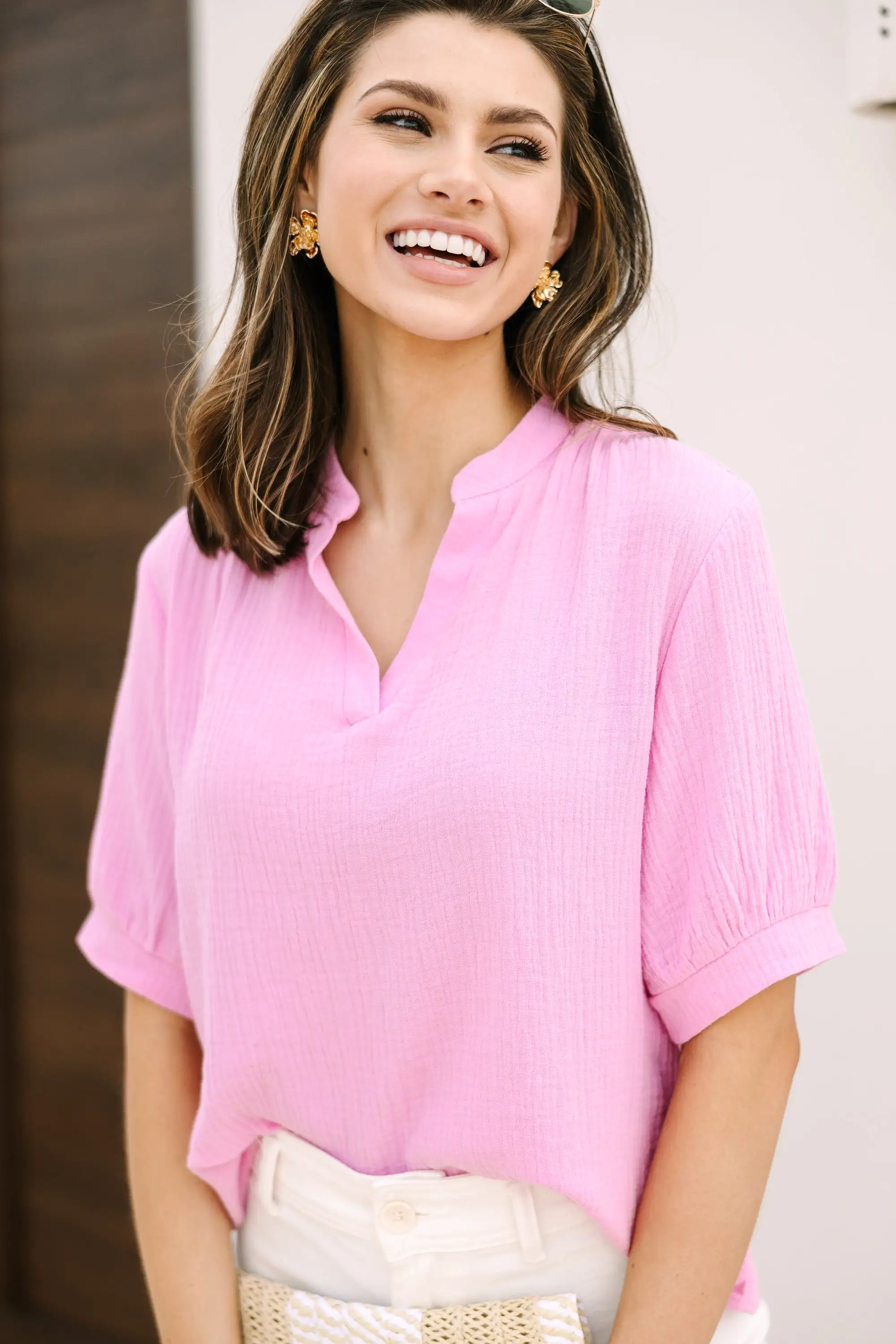 Good To Go Pink Gauze Blouse