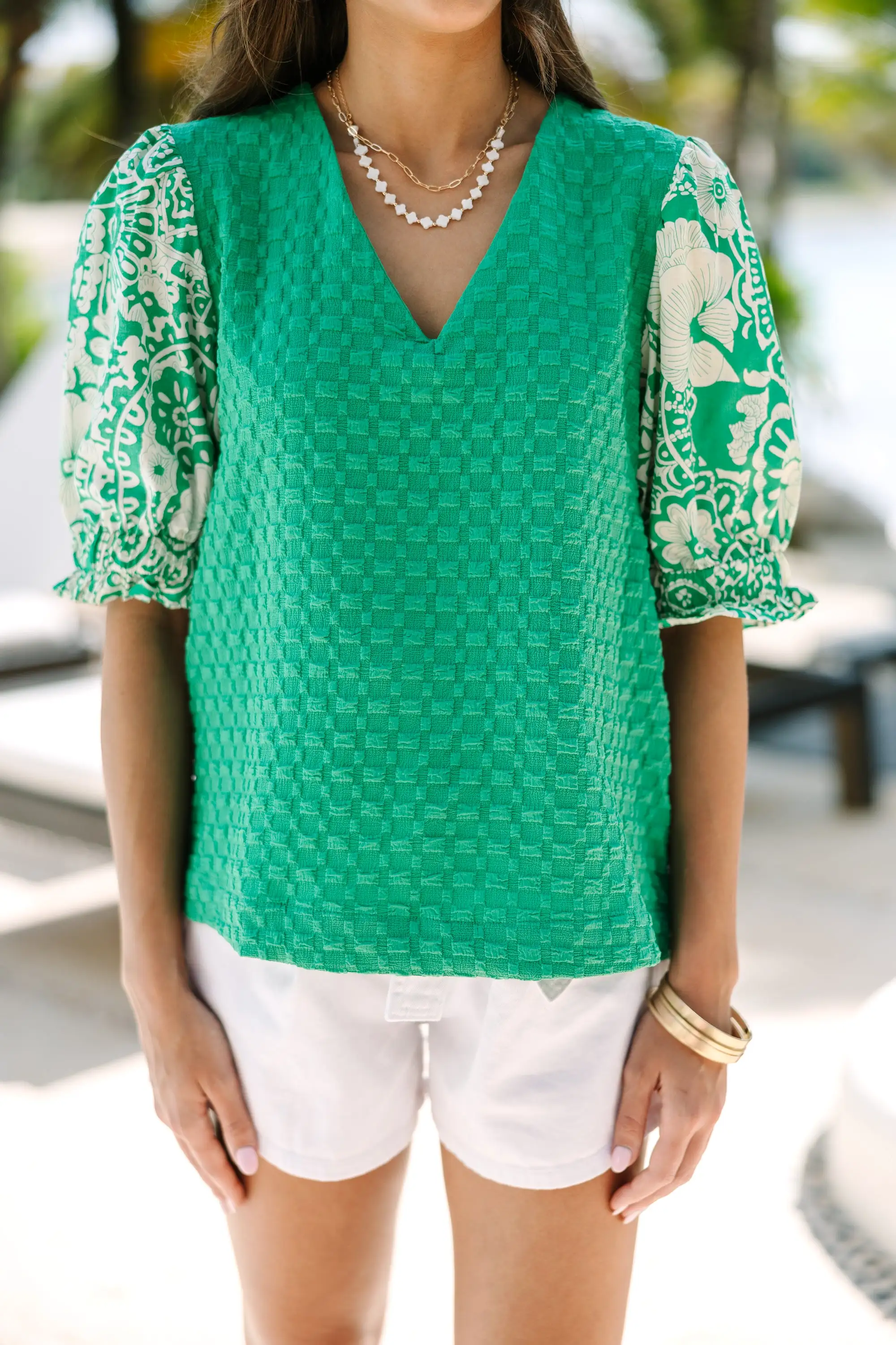 Happy Days Green Textured Blouse