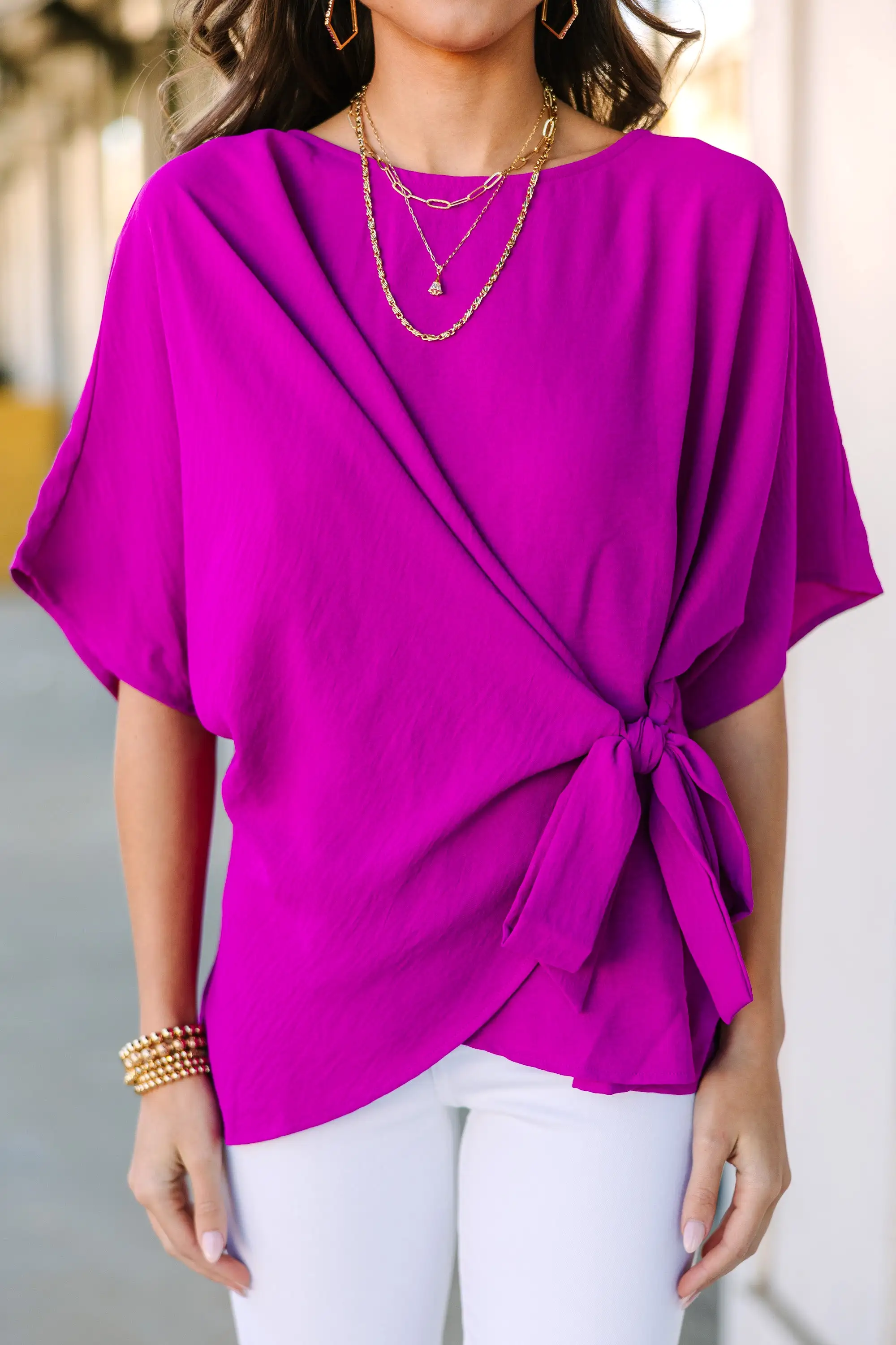 Happy Thoughts Magenta Pink Tied Blouse