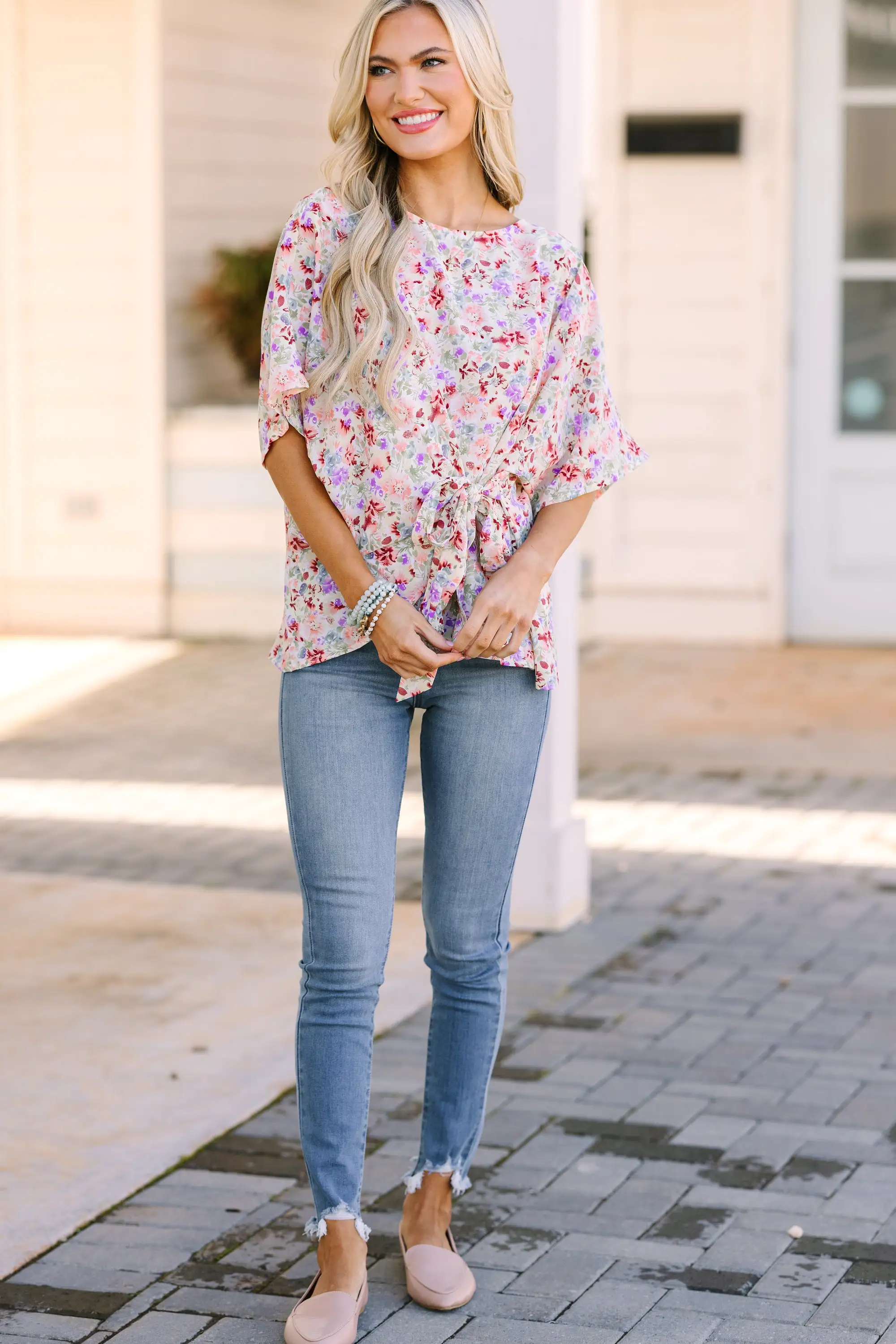 Happy Thoughts Sage Green Tied Floral Blouse