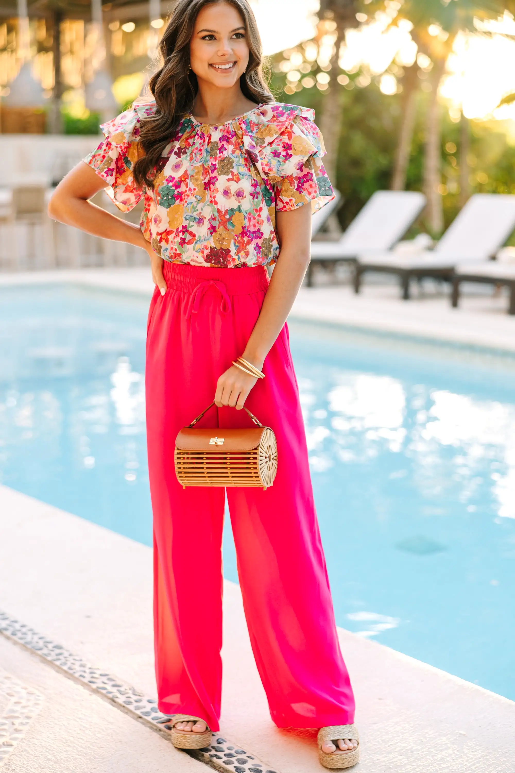 Hear Me Out Fuchsia Pink Floral Blouse