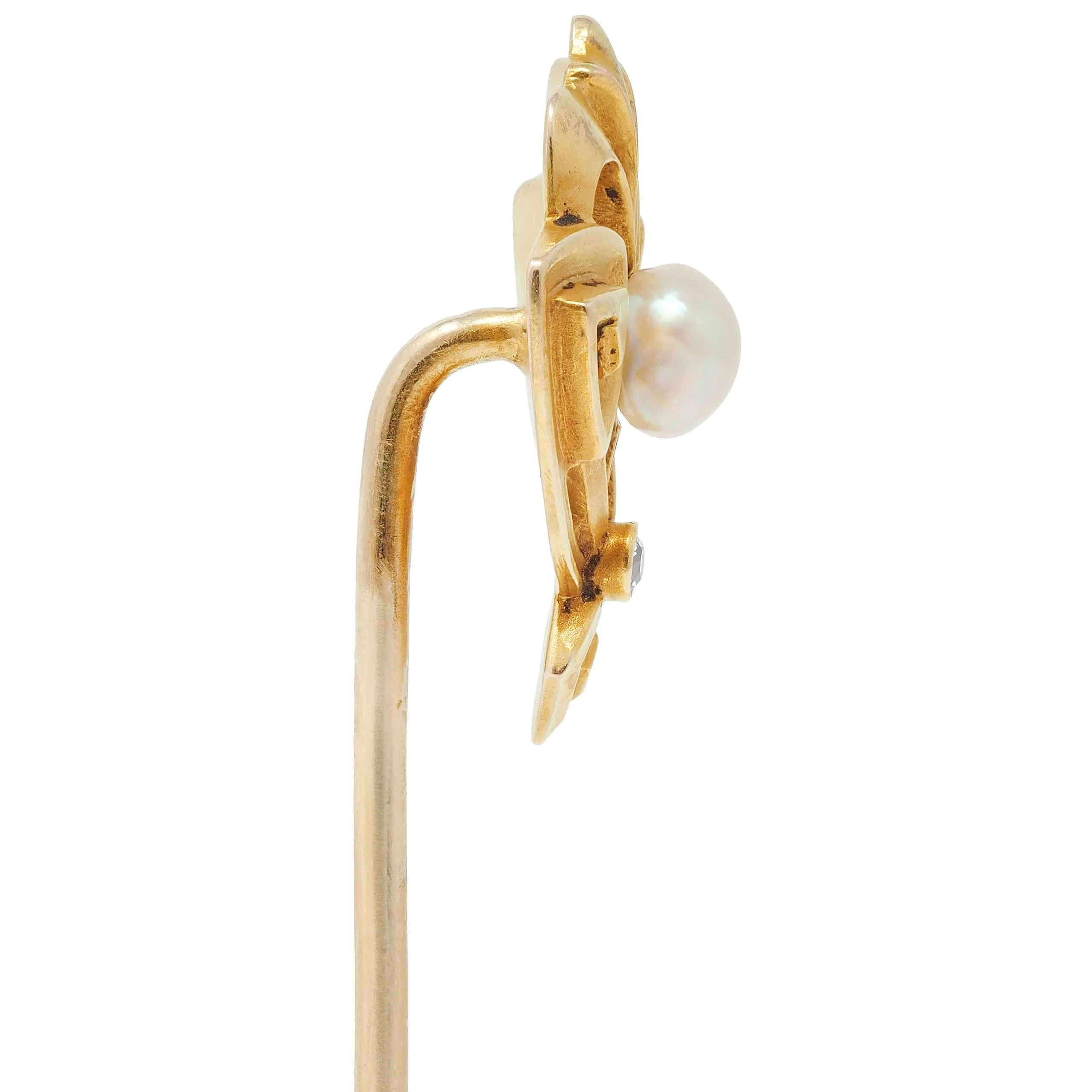 Henry Blank & Co. Art Nouveau Pearl 14 Karat Yellow Gold Antique Shield Stickpin