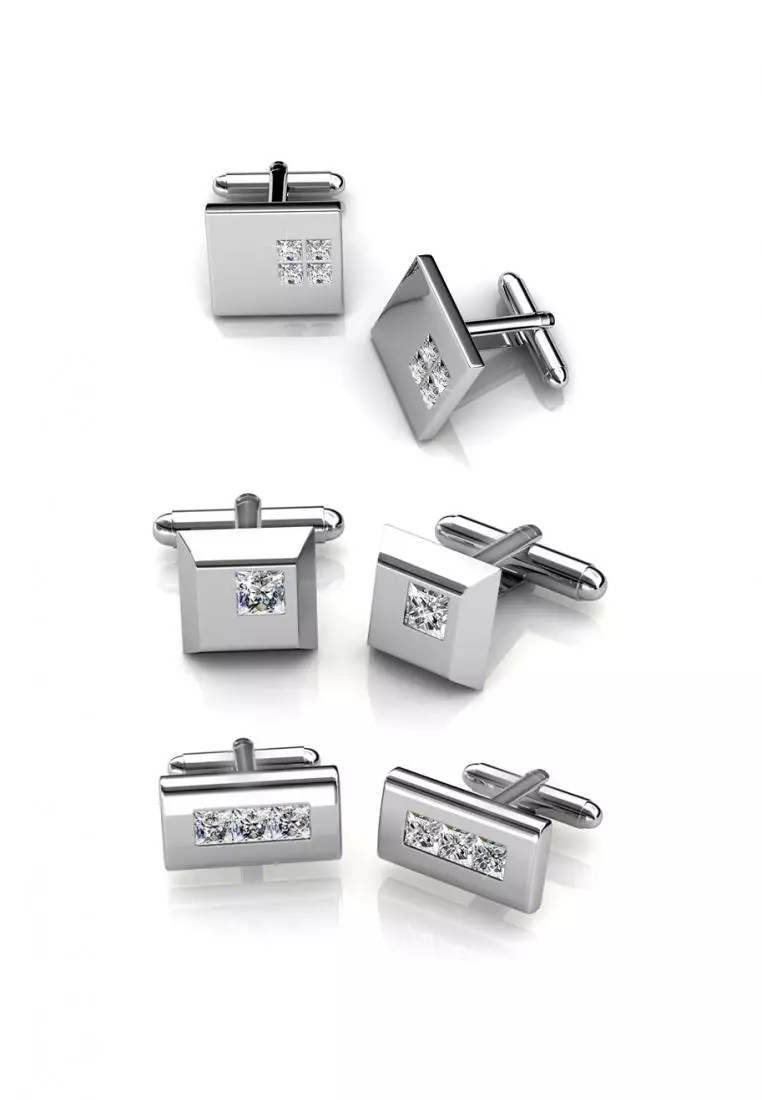 Her Jewellery Her Jewellery Cufflinks - Set Bundle of 3 pairs - Luxury Crystal Embellishments plated with 18K Gold