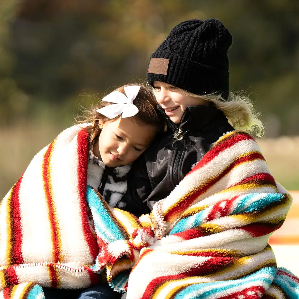 HOOEY FLEECE BLANKET RED/WHITE/TURQUOISE SERAPE