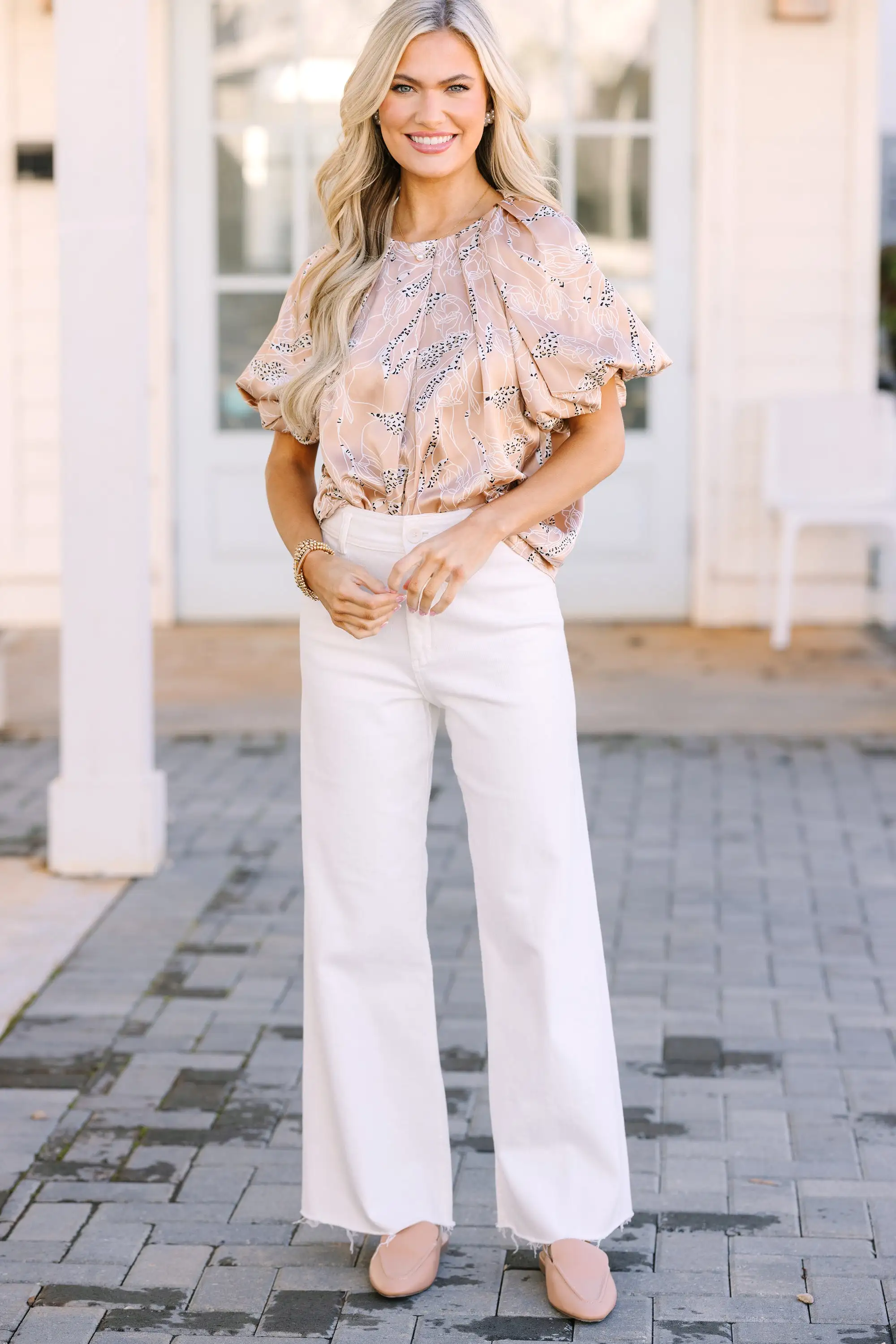 How It Feels Taupe Brown Leopard Blouse