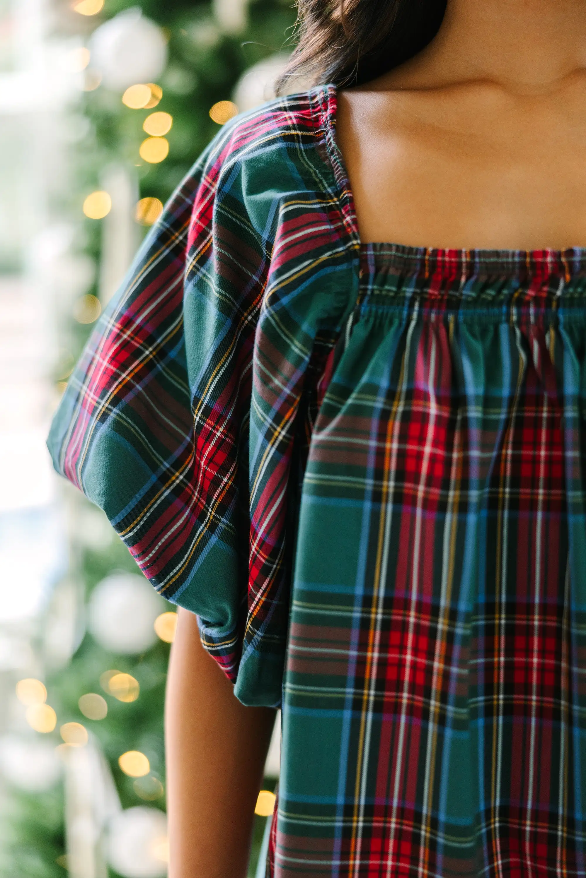 In Your Heart Emerald Green Tartan Plaid Blouse