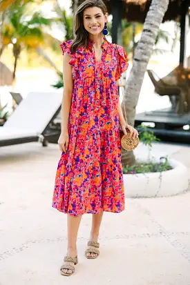 It's All Clear Fuchsia Pink Floral Midi Dess