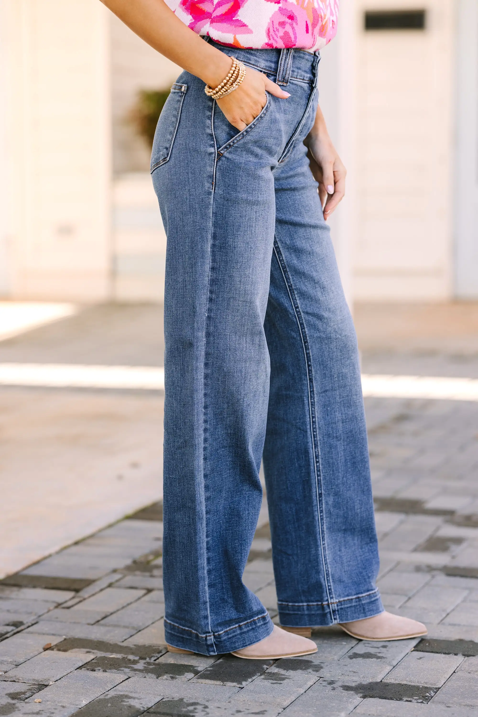 Judy Blue: Make You Move Medium Wash Wide Leg Jeans