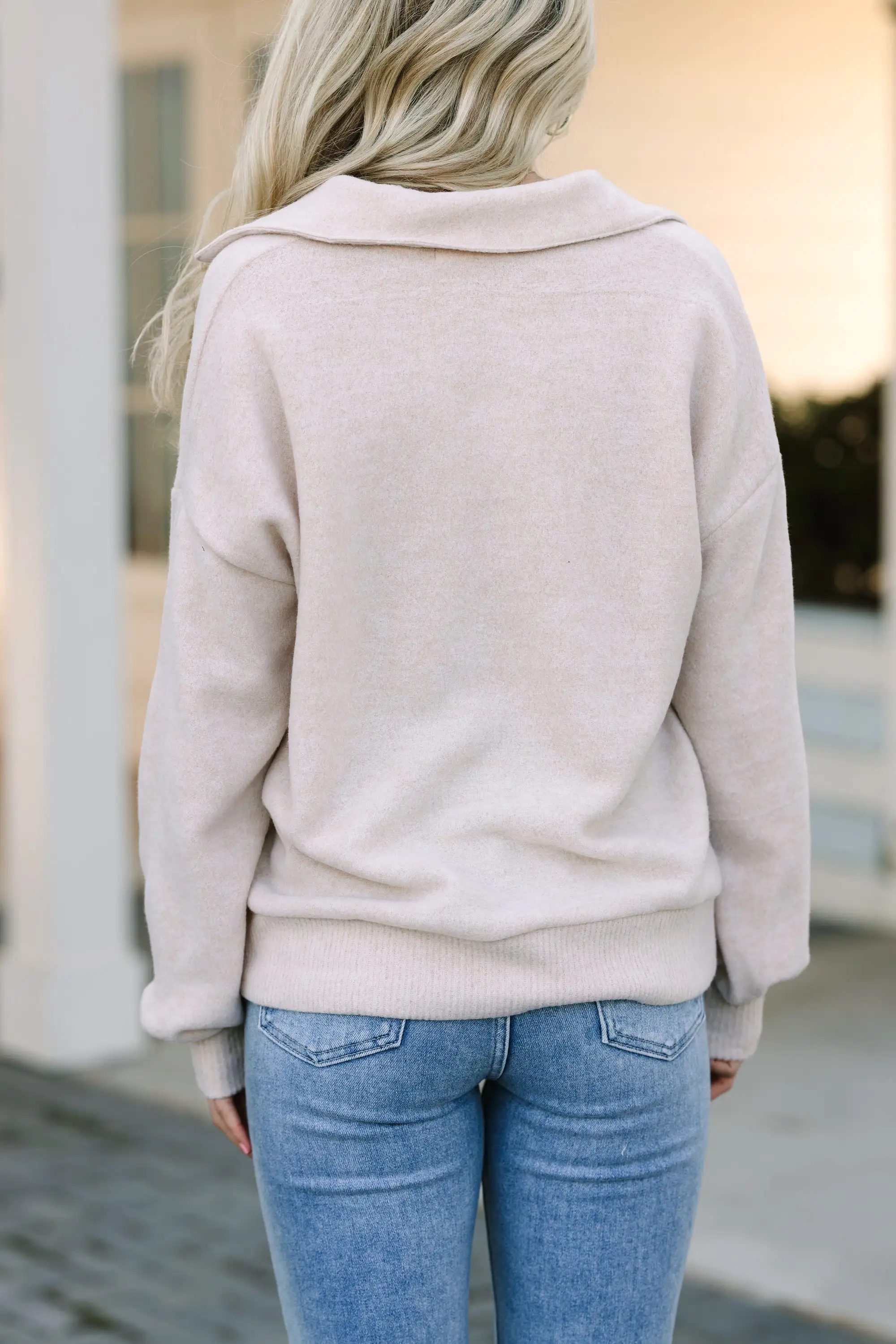 Just Believe Oatmeal Brown Collared Knit Top