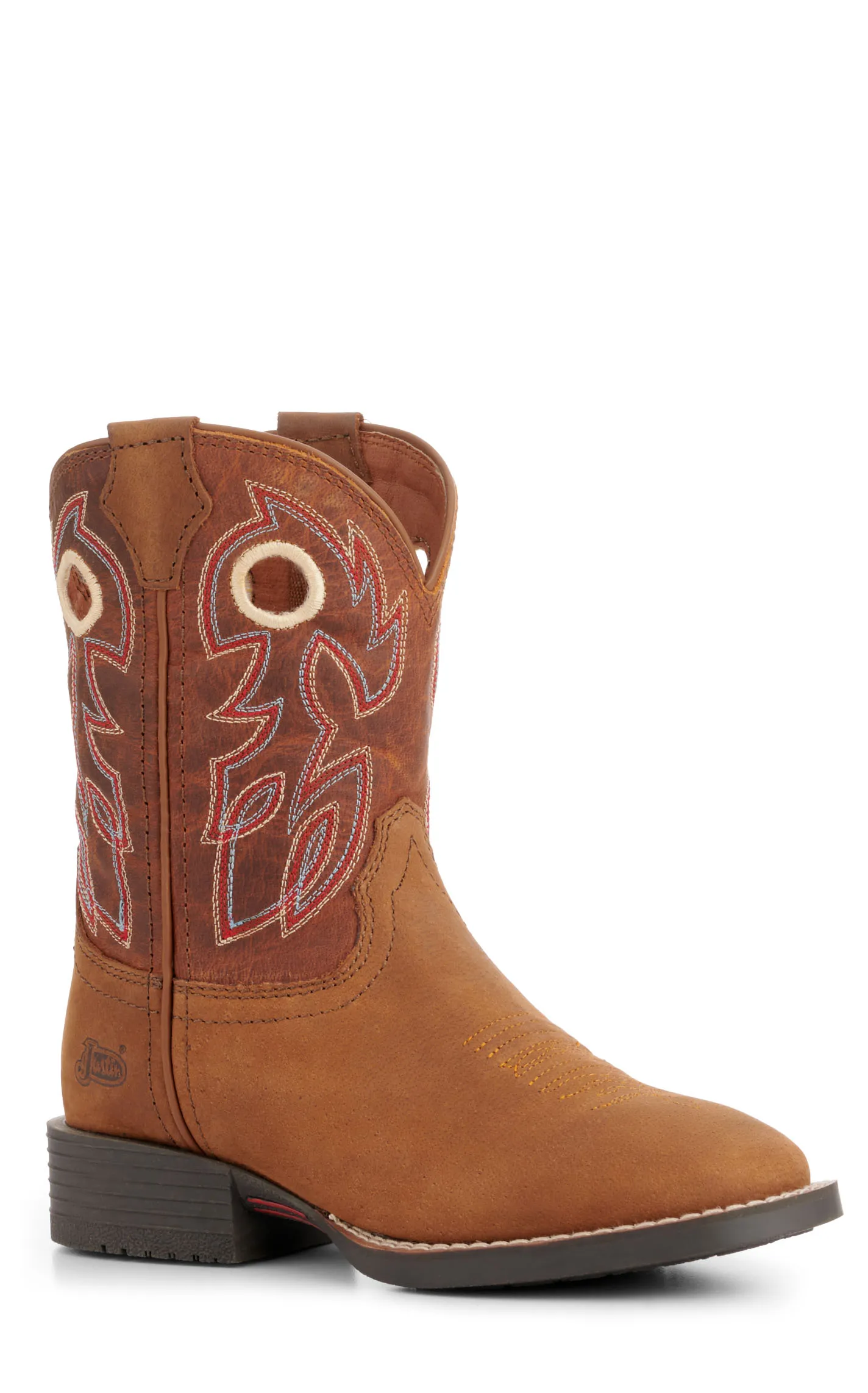 Justin Youth Bowline Junior Brown and Sunset Brown Wide Square Toe Cowboy Boots