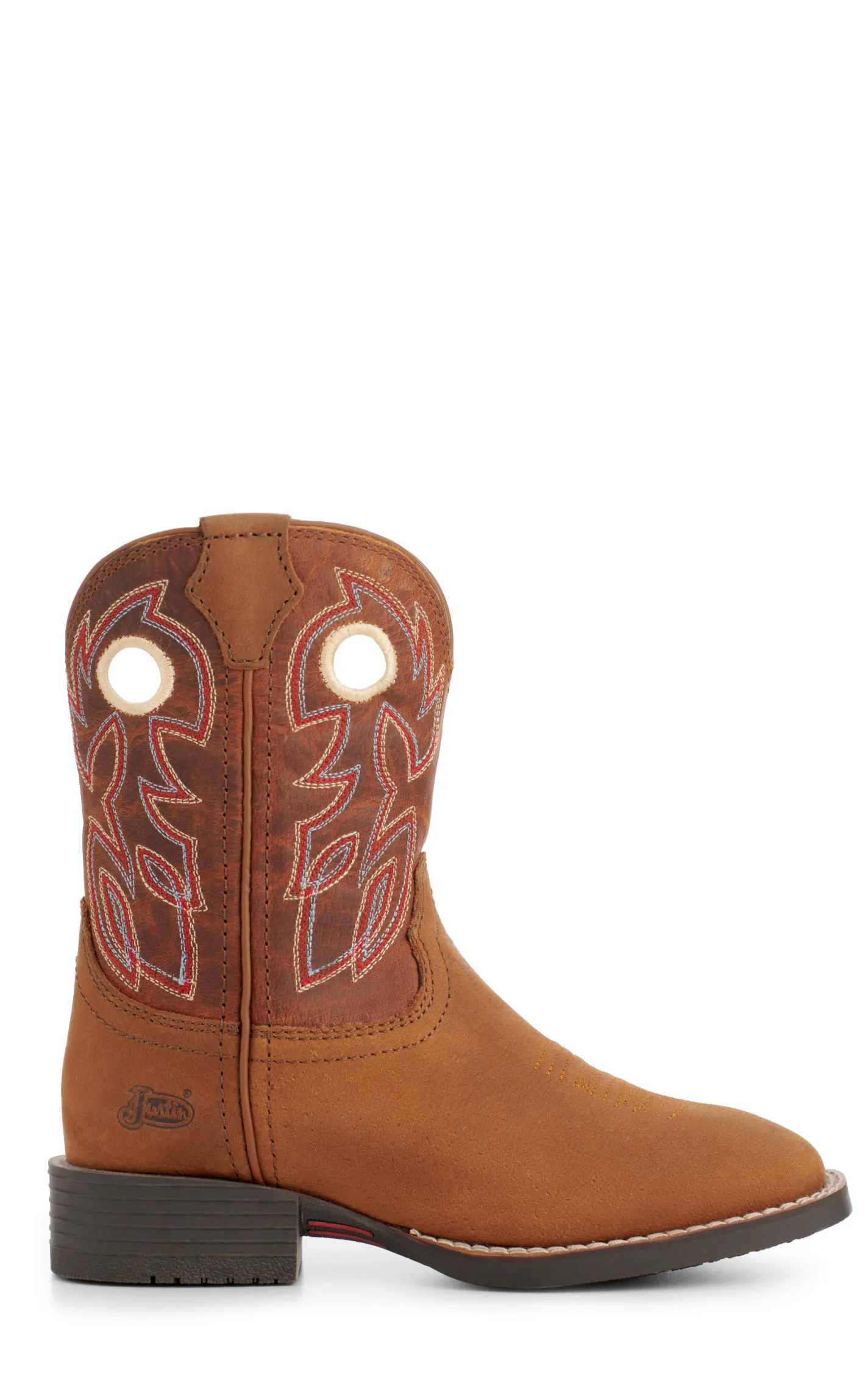 Justin Youth Bowline Junior Brown and Sunset Brown Wide Square Toe Cowboy Boots