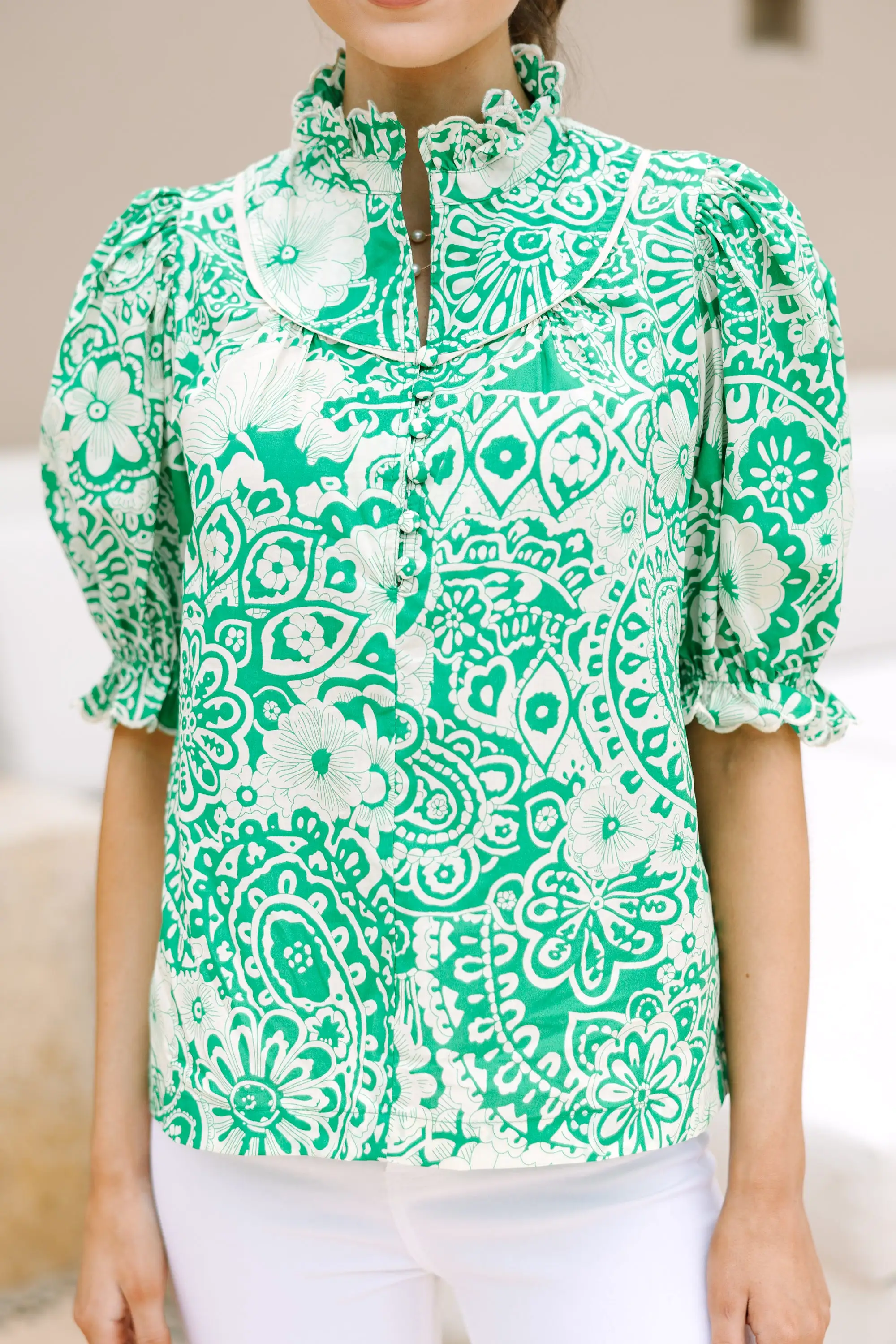 Keep It Up Green Floral Blouse