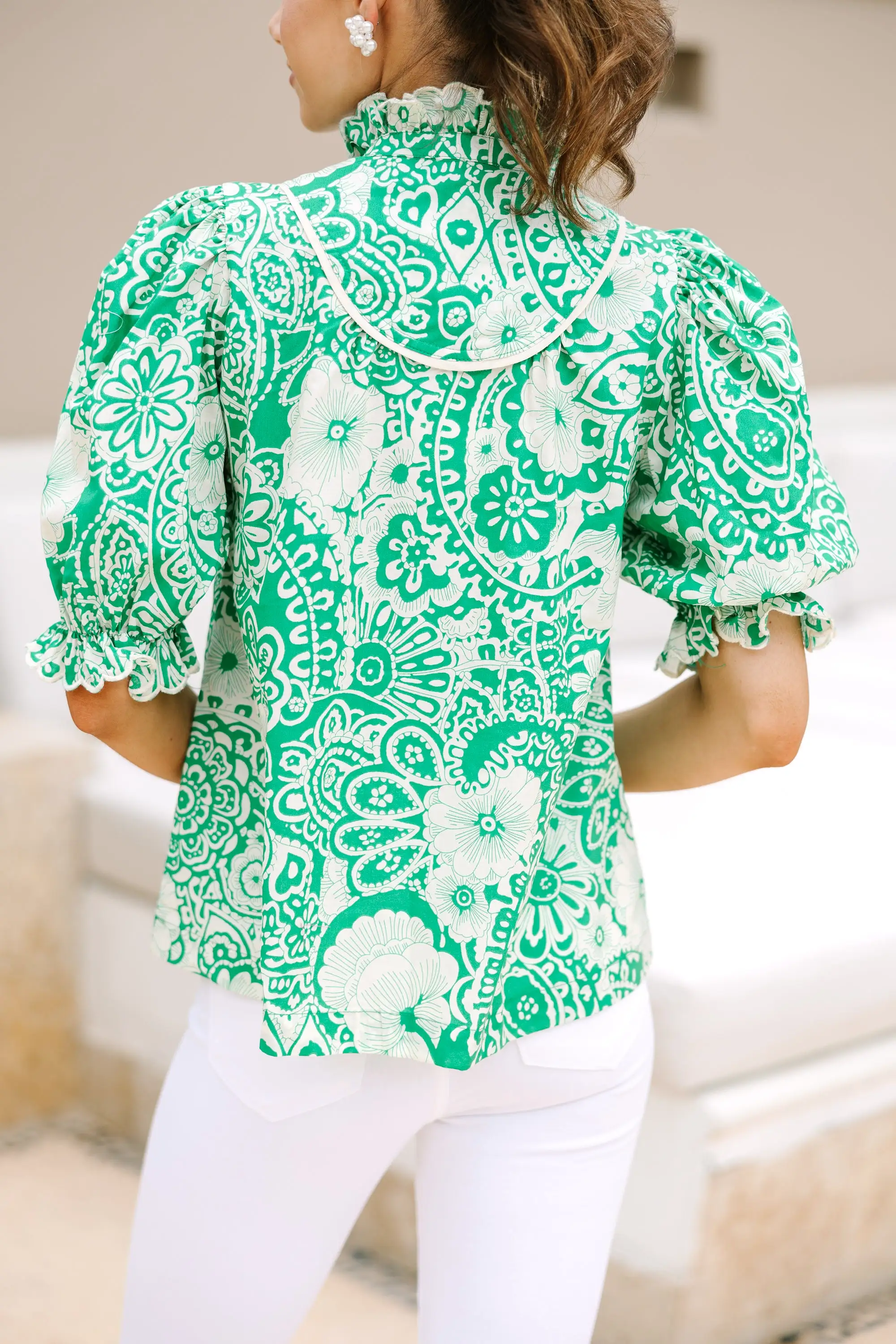 Keep It Up Green Floral Blouse