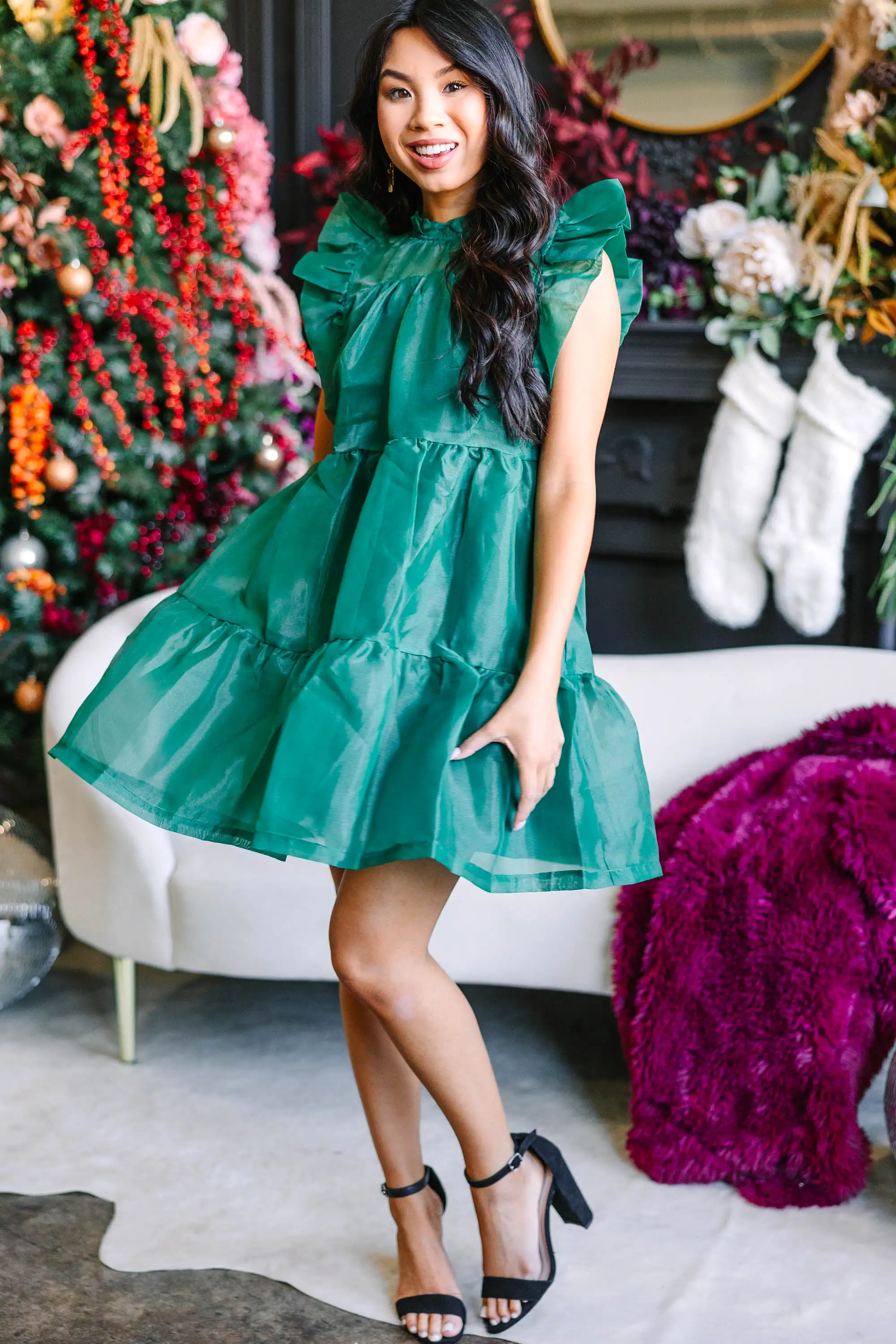 Keep Watch Emerald Green Ruffled Dress