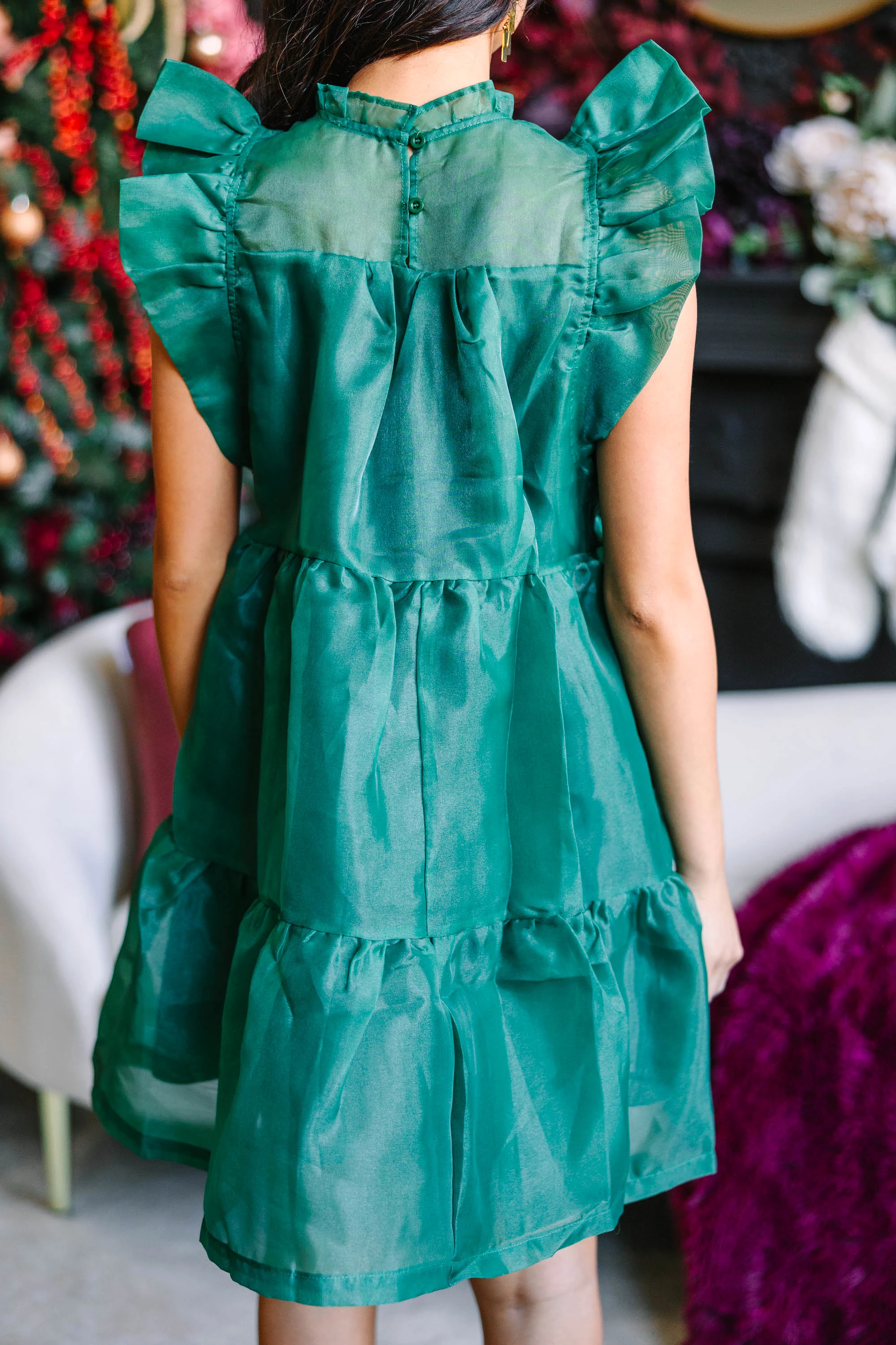 Keep Watch Emerald Green Ruffled Dress