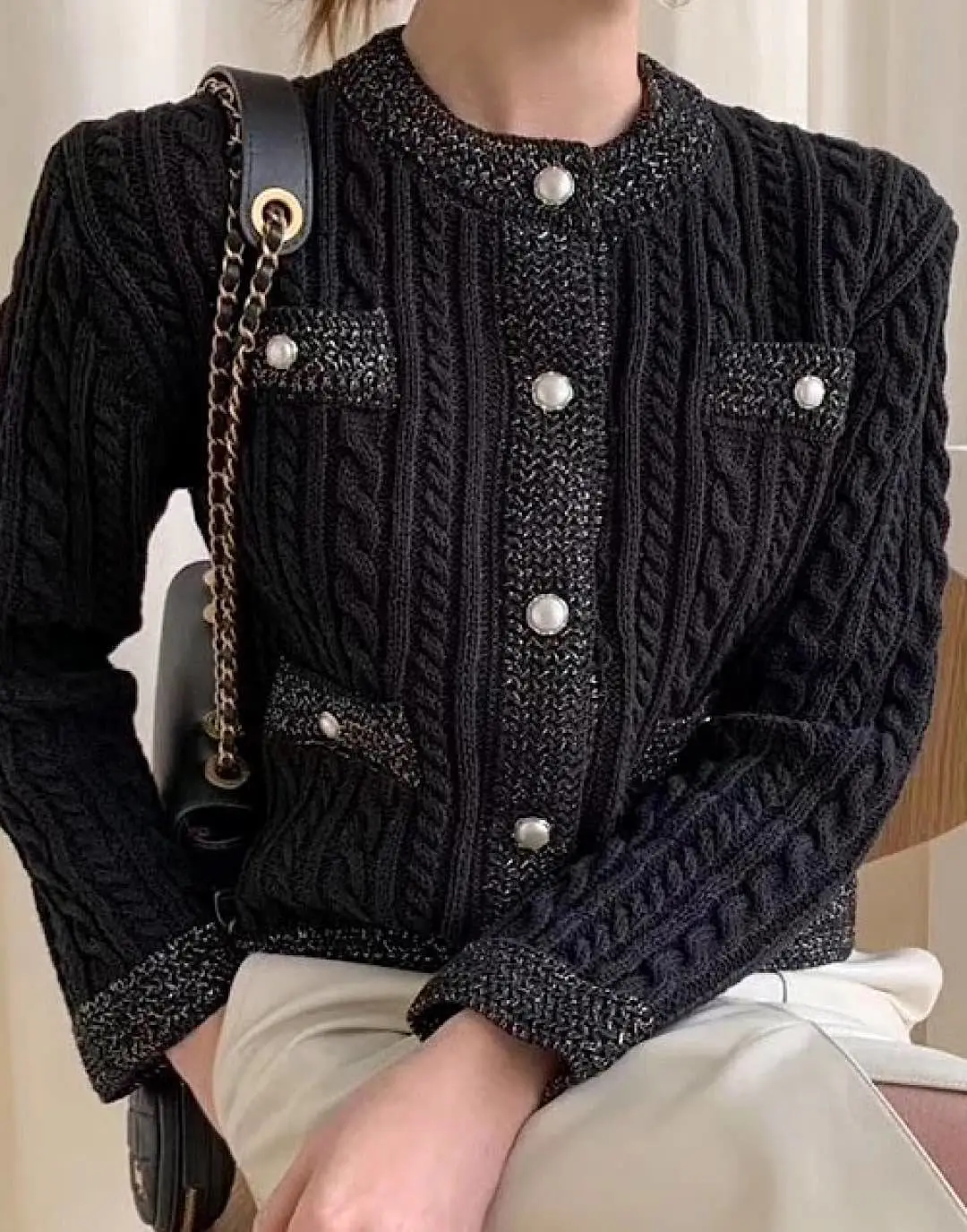 Knitted Cardigan With Pearl Buttons