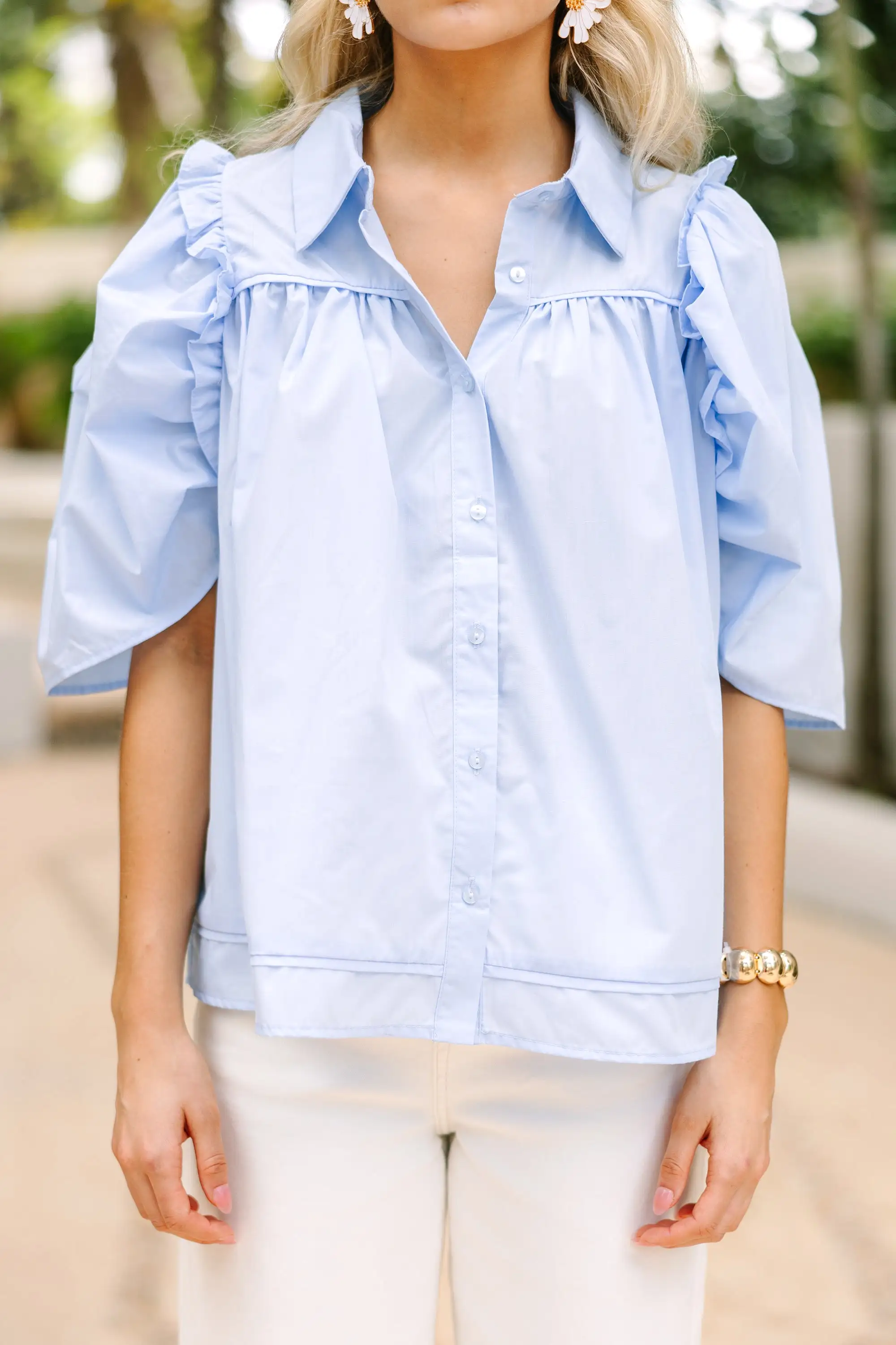 Know You Better Light Blue Puff Sleeve Blouse