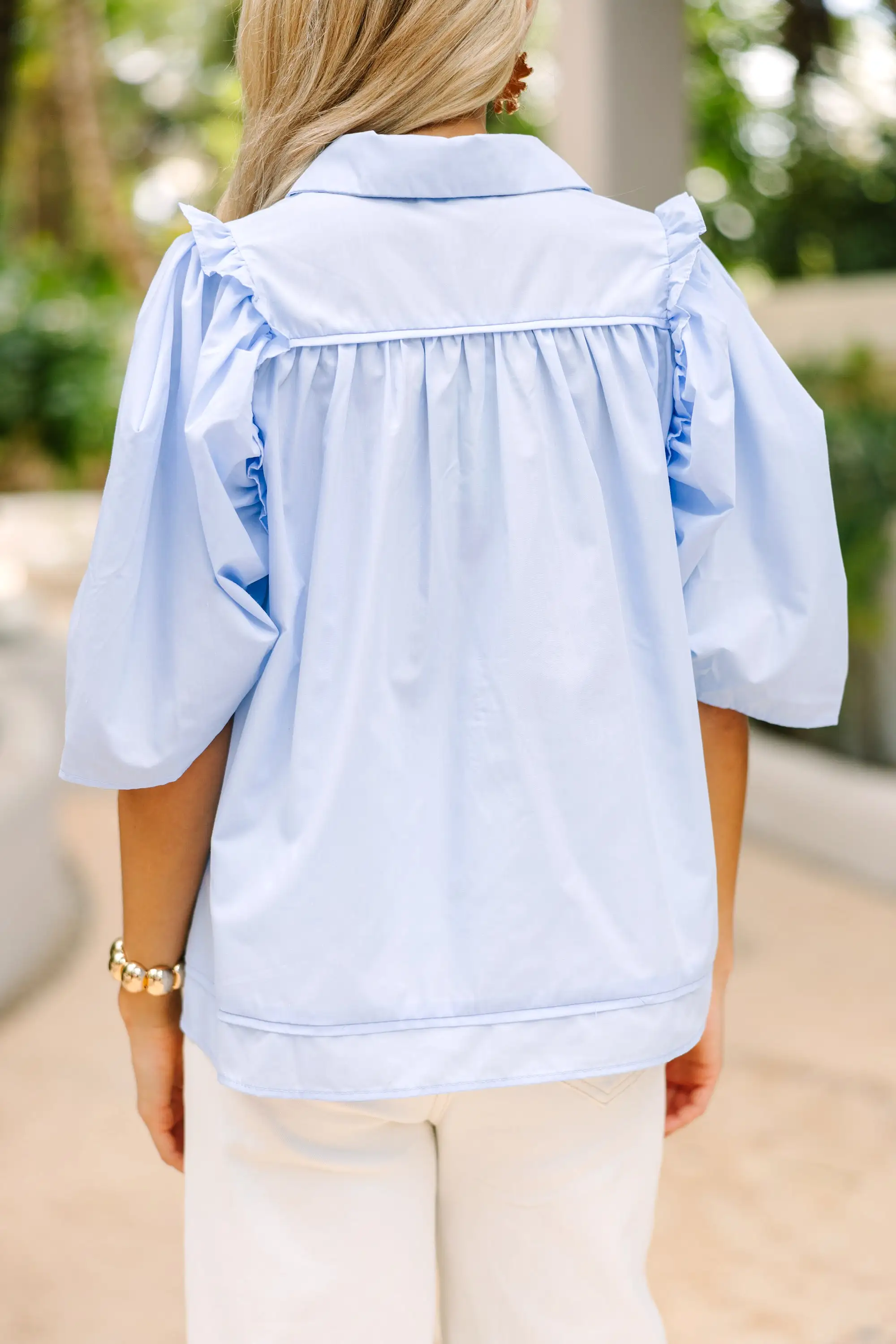 Know You Better Light Blue Puff Sleeve Blouse