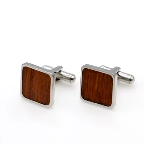 Koa Inlay Cufflinks - Stainless Steel