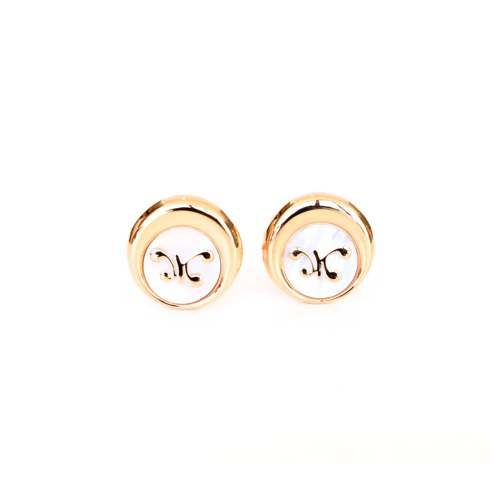 Korloff Cufflinks Luna Full Ip Rosegold & Mop With Ip Rosegold Brand Logo