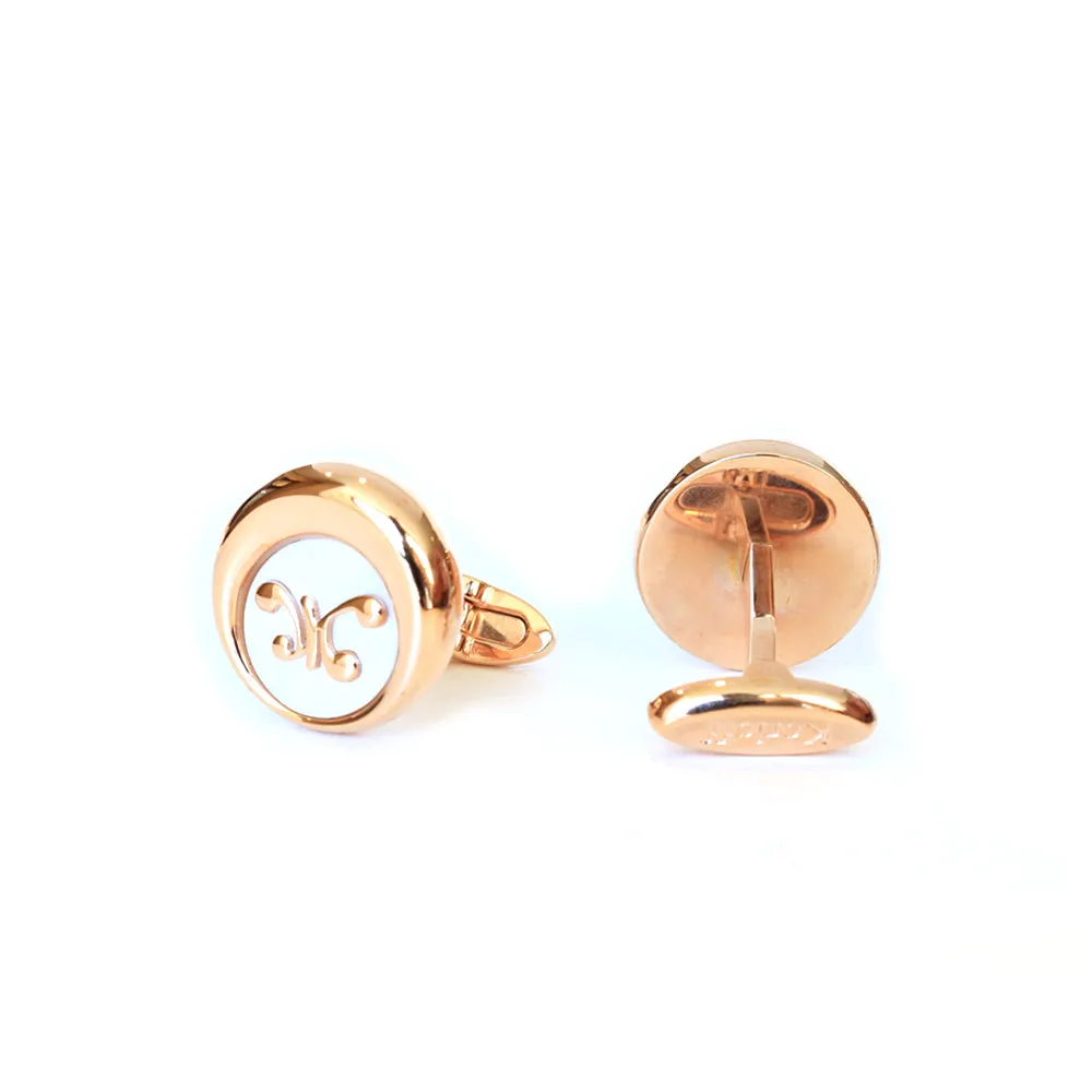 Korloff Cufflinks Luna Full Ip Rosegold & Mop With Ip Rosegold Brand Logo