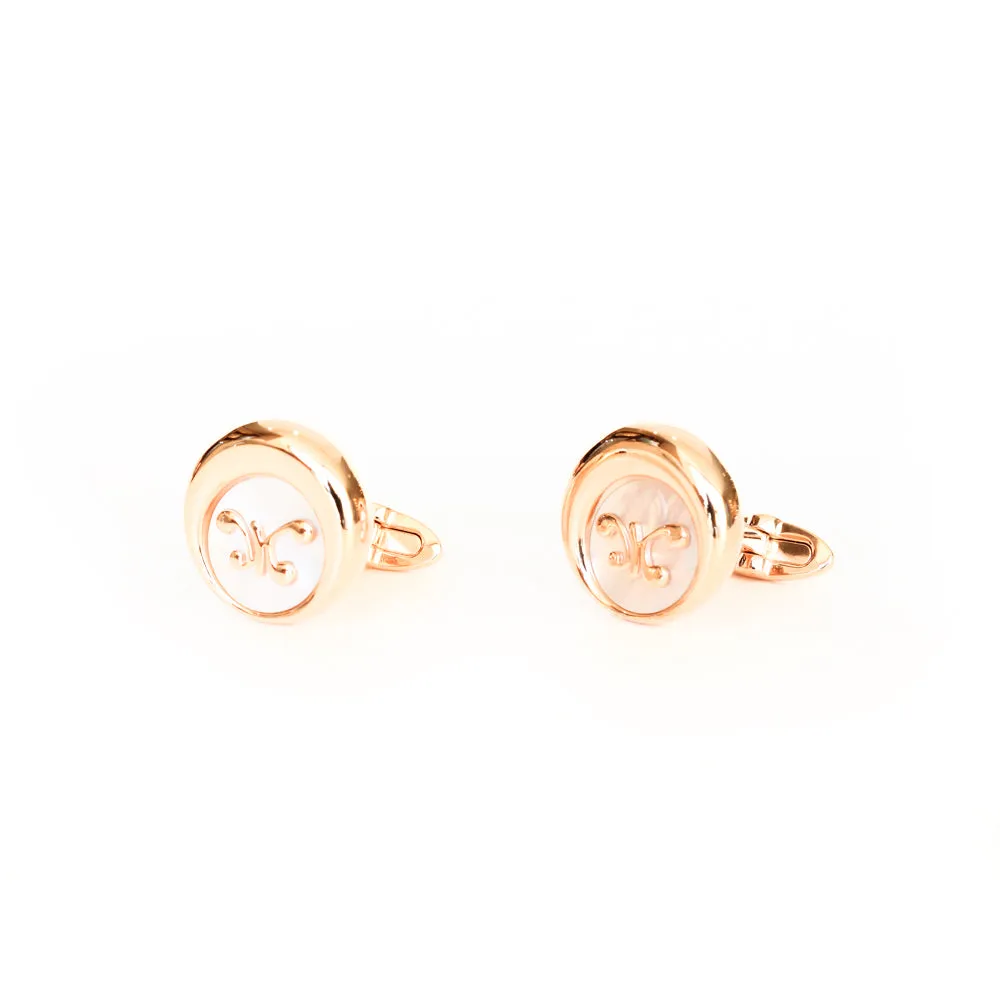 Korloff Cufflinks Luna Full Ip Rosegold & Mop With Ip Rosegold Brand Logo