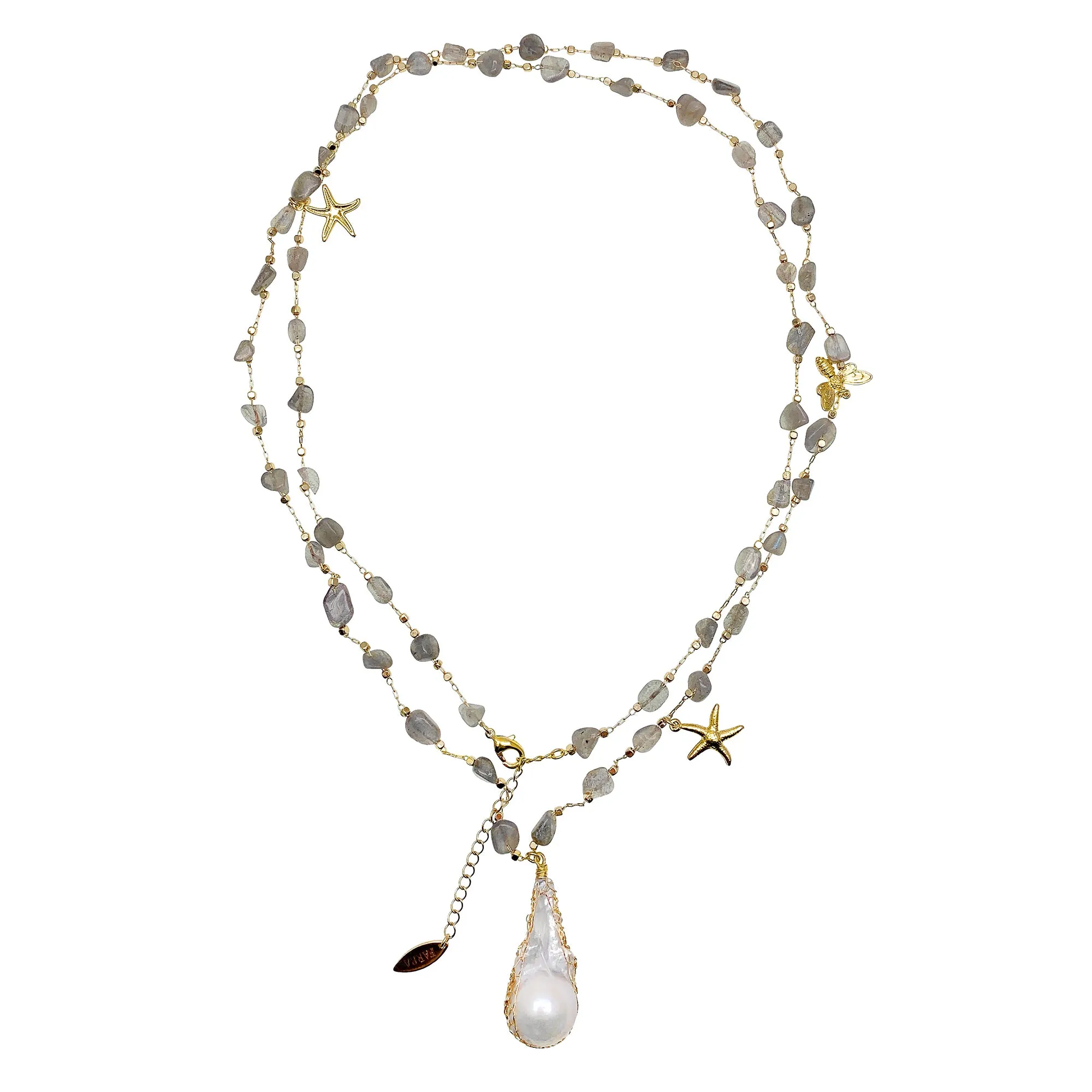 Labradorite Stones With Baroque Pearl Multi-way Necklace GN039