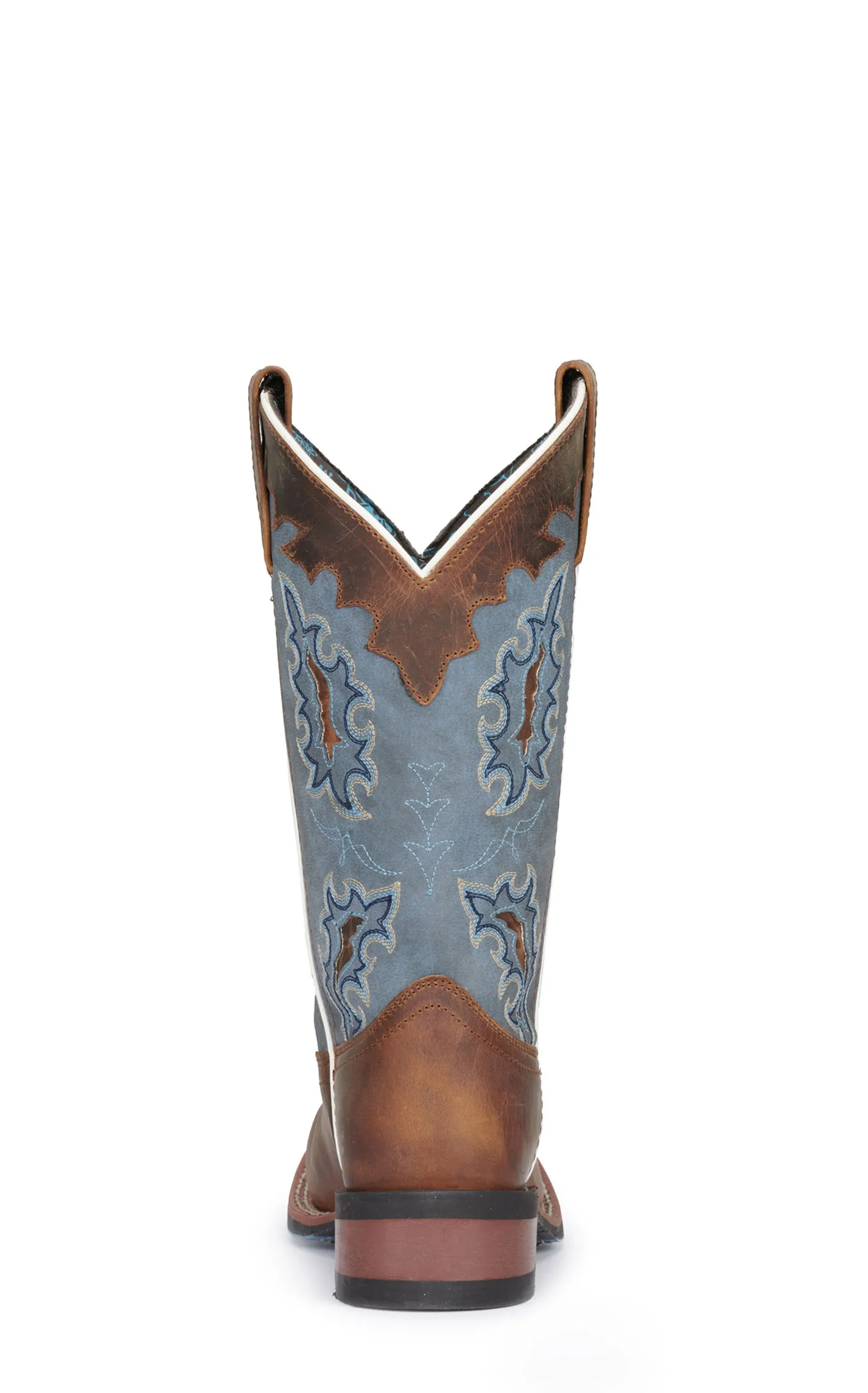 Laredo Women's Isla Tan Distressed Leather with Blue Denim Top Square Toe Cowboy Boots