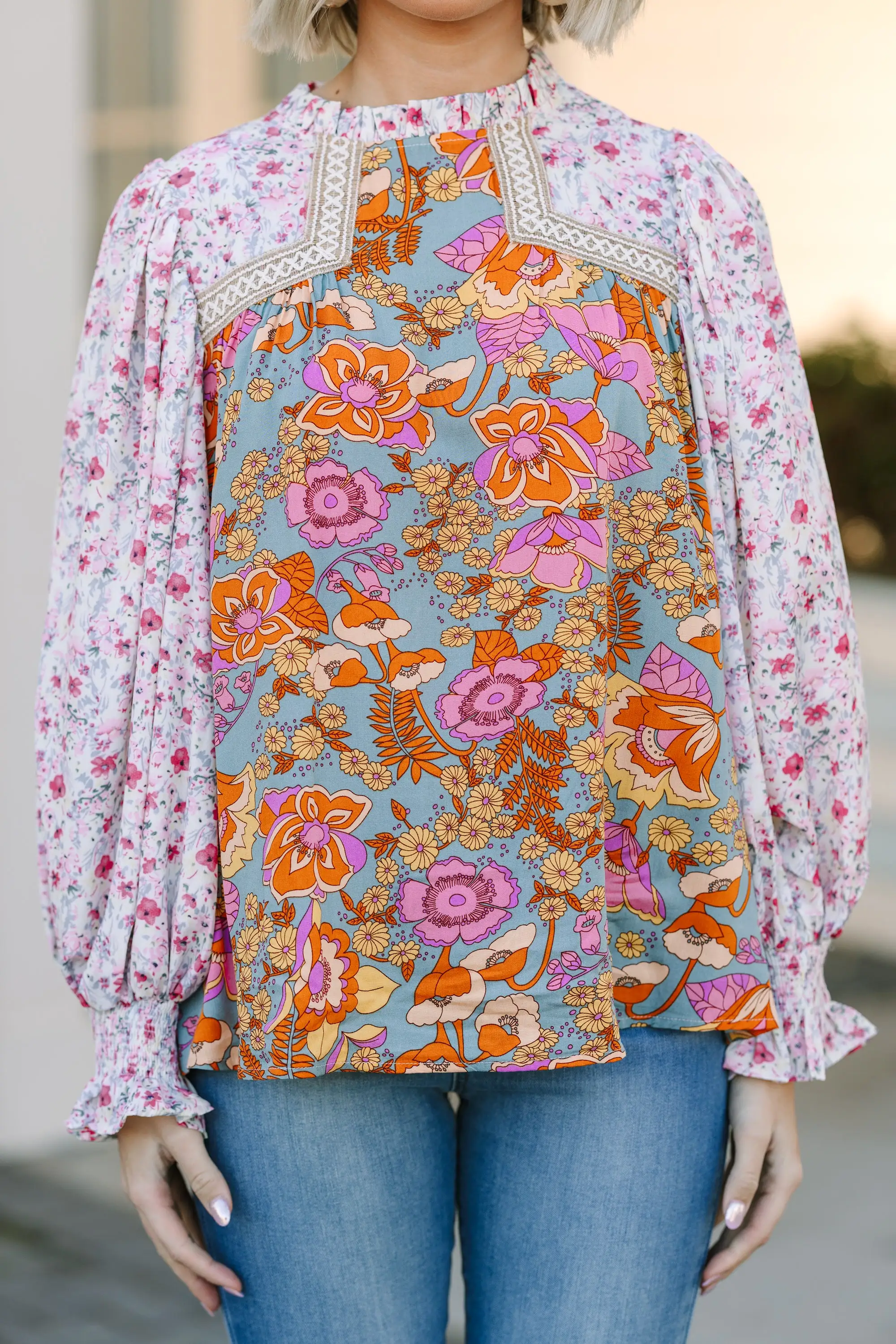 Let's Be Clear Dusty Sage Floral Blouse