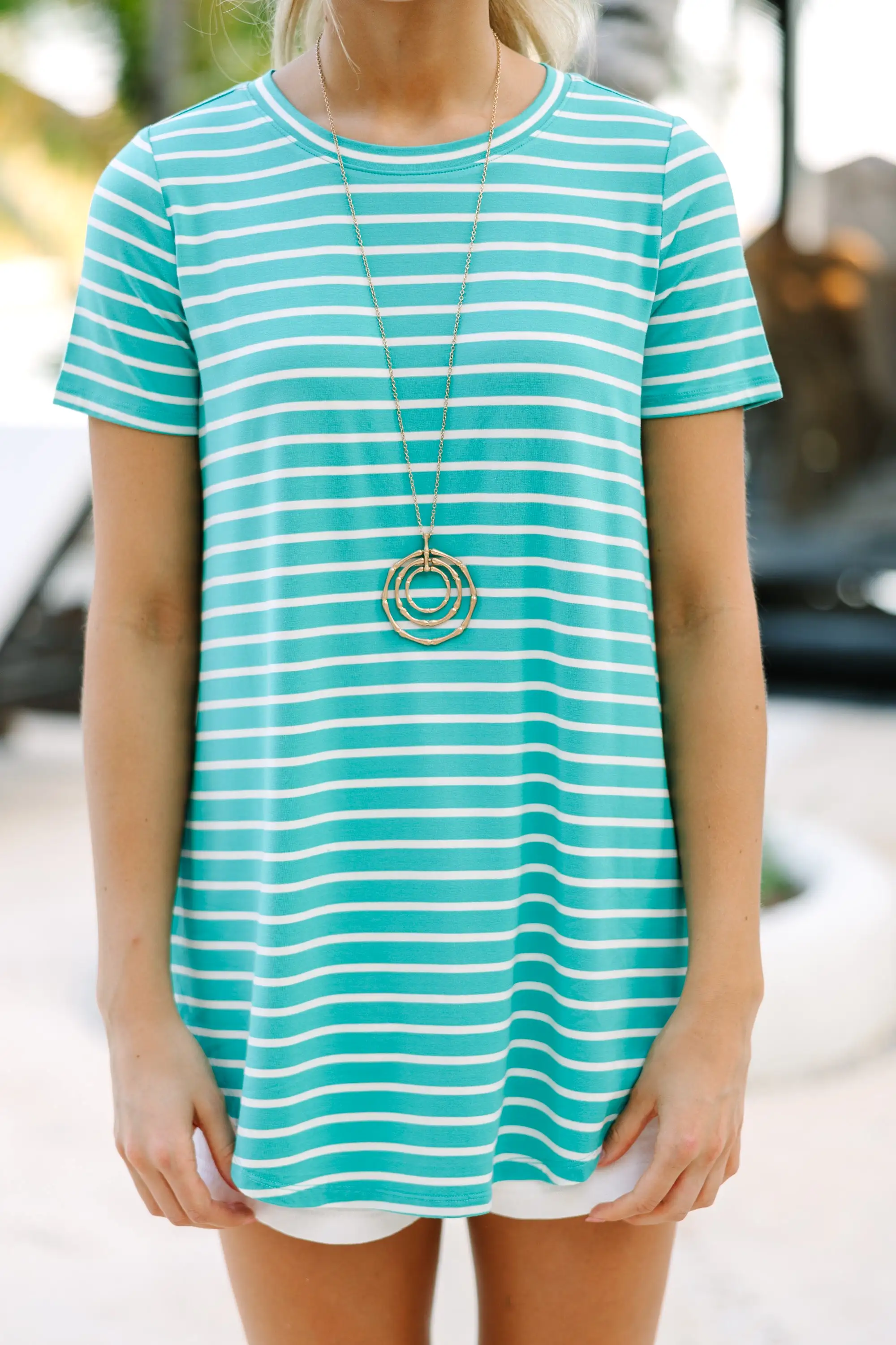 Let's Meet Later Aqua Green Striped Top