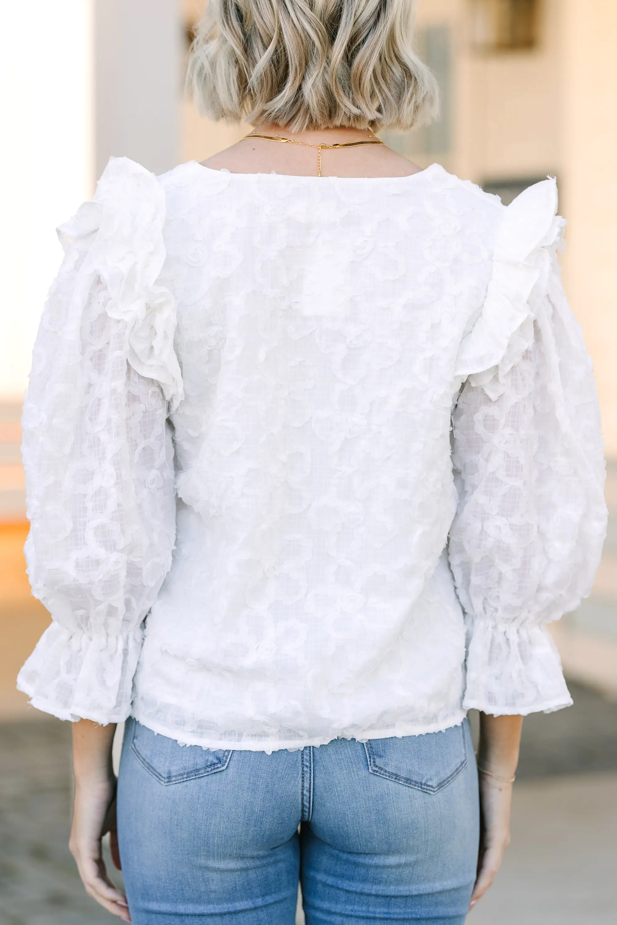 Living On Love Cream Floral Ruffled Blouse